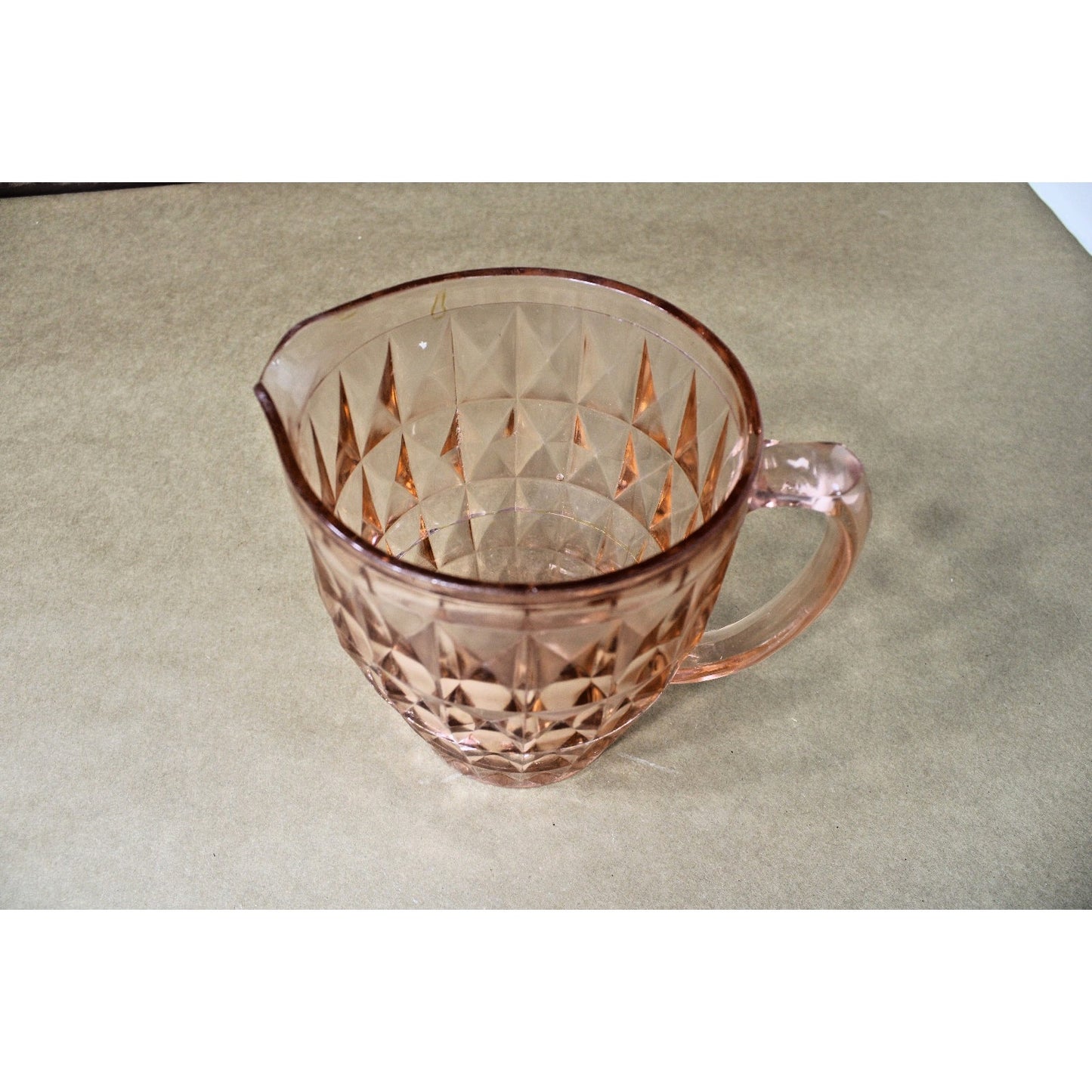 MCM Jeannette Pink Depression Glass Windsor Cubist Diamond 6.5" Pitcher