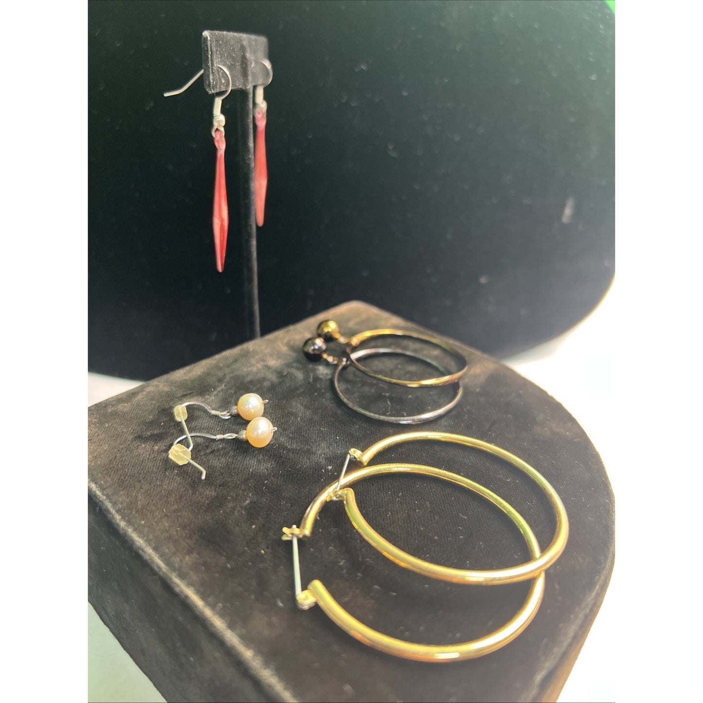 LOT OF MIXED STUD POST & DANGLE & HOOP EARRINGS 4 PAIRS Variety