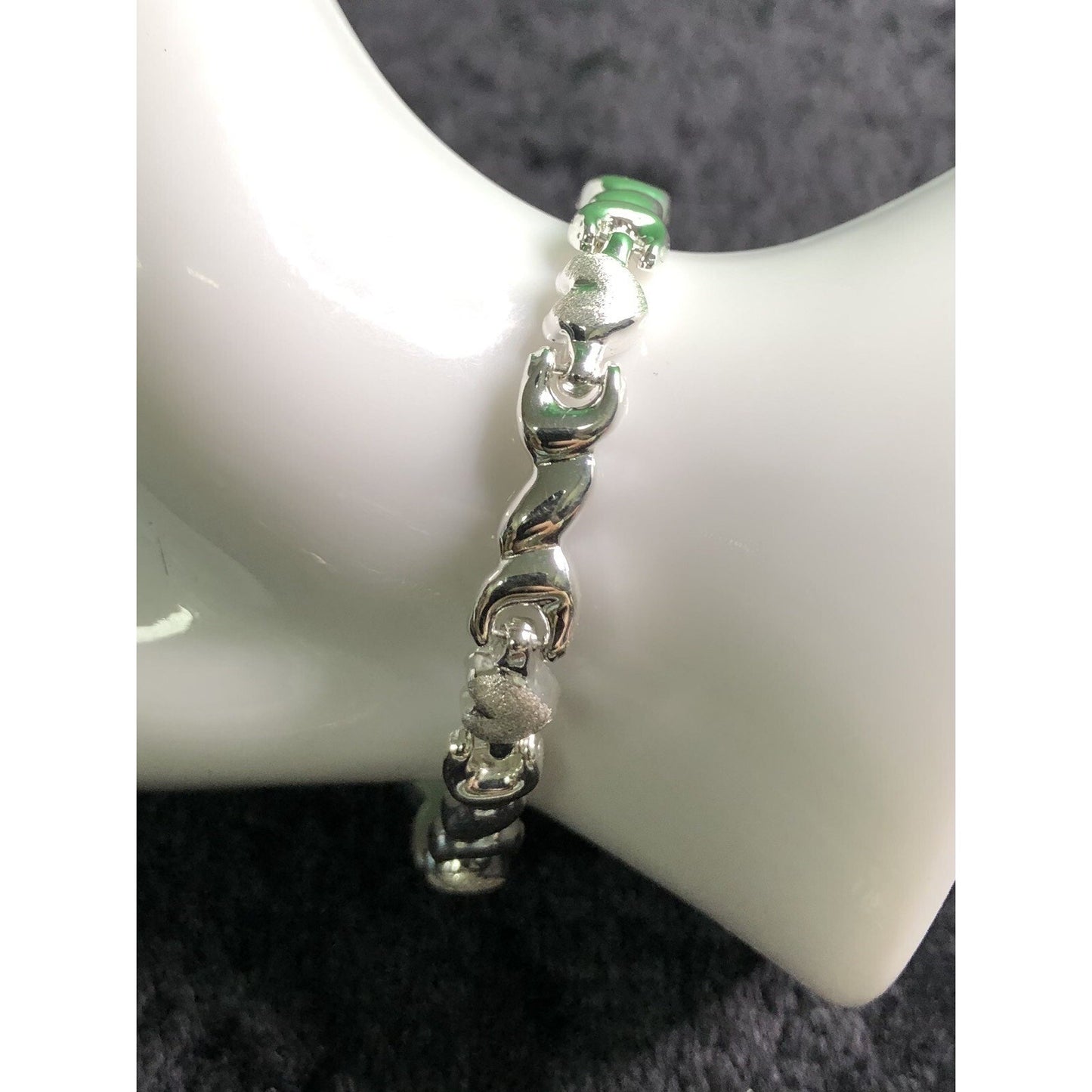 Sterling Silver Heart Twist Link Tennis Style 8 Inch Bracelet Lobster Claw Clasp