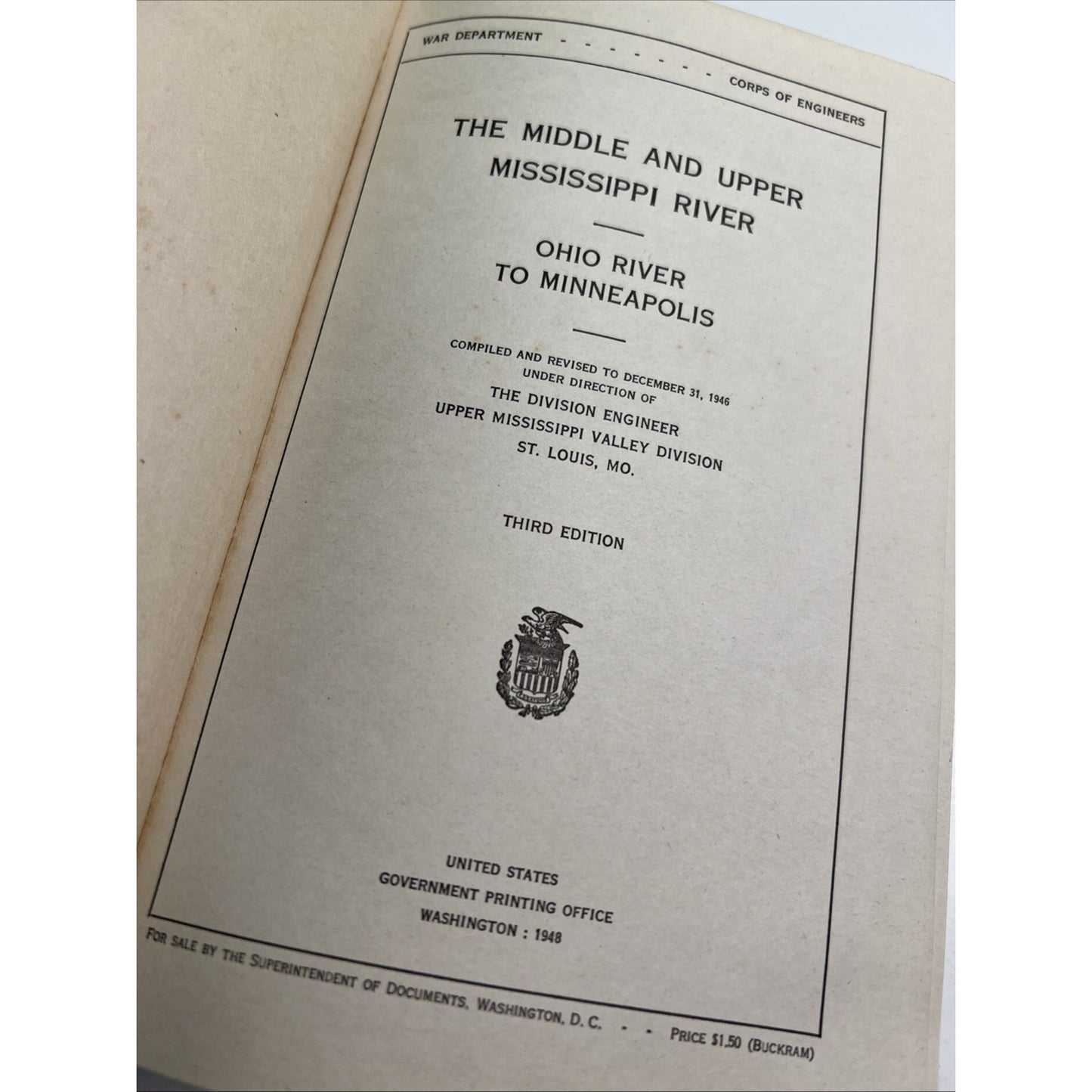 War Dept. US Army Corps of Engineers Mississippi River Navigation Guide 1948 HC