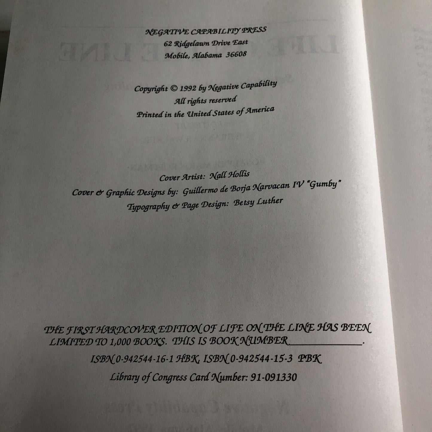 Life on the Line : Selections on Words and Healing by Walker & Roffman 1992