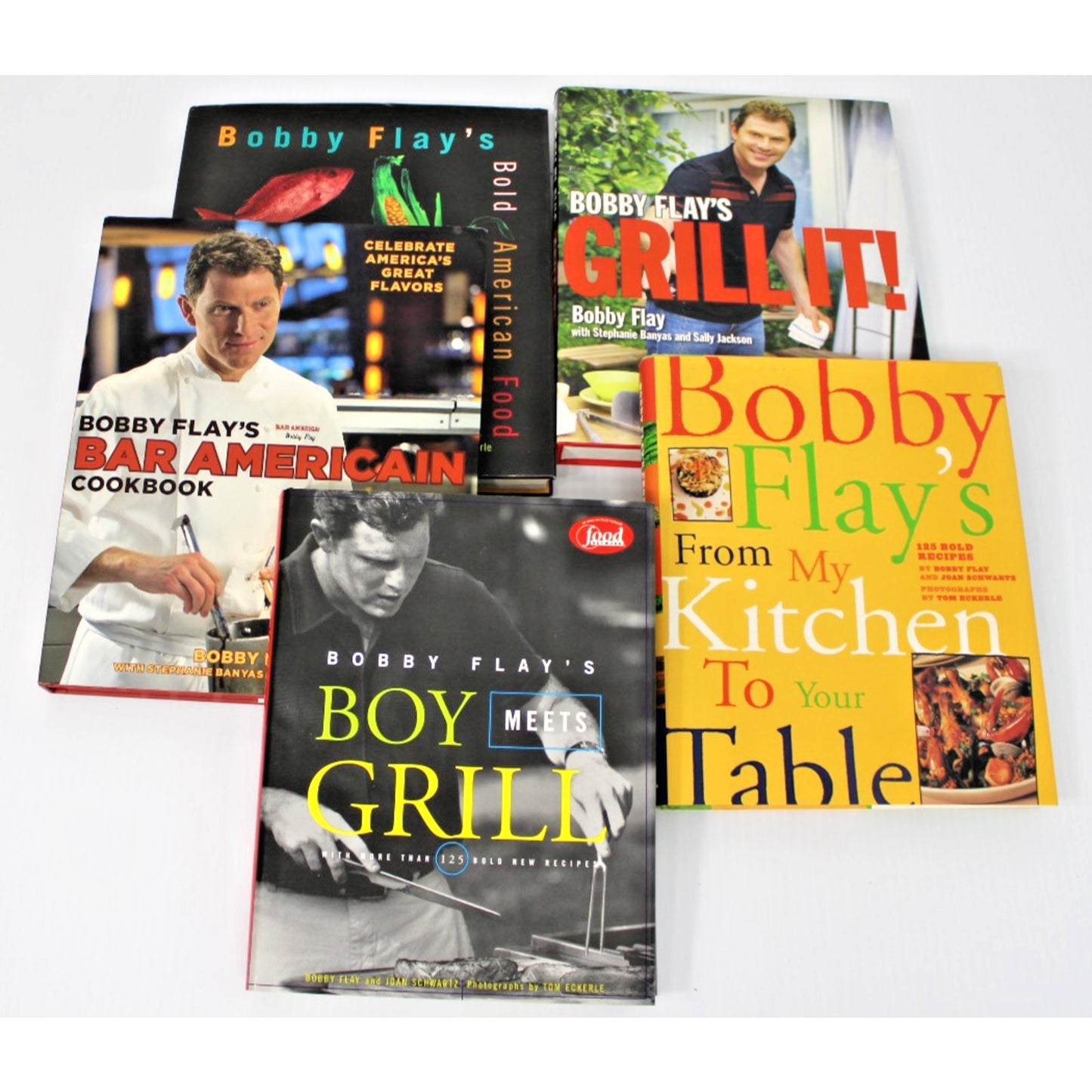 Bobby Flay: 5 Cookbook Lot: Grill It!, Bold American Food, Bar Americain, etc