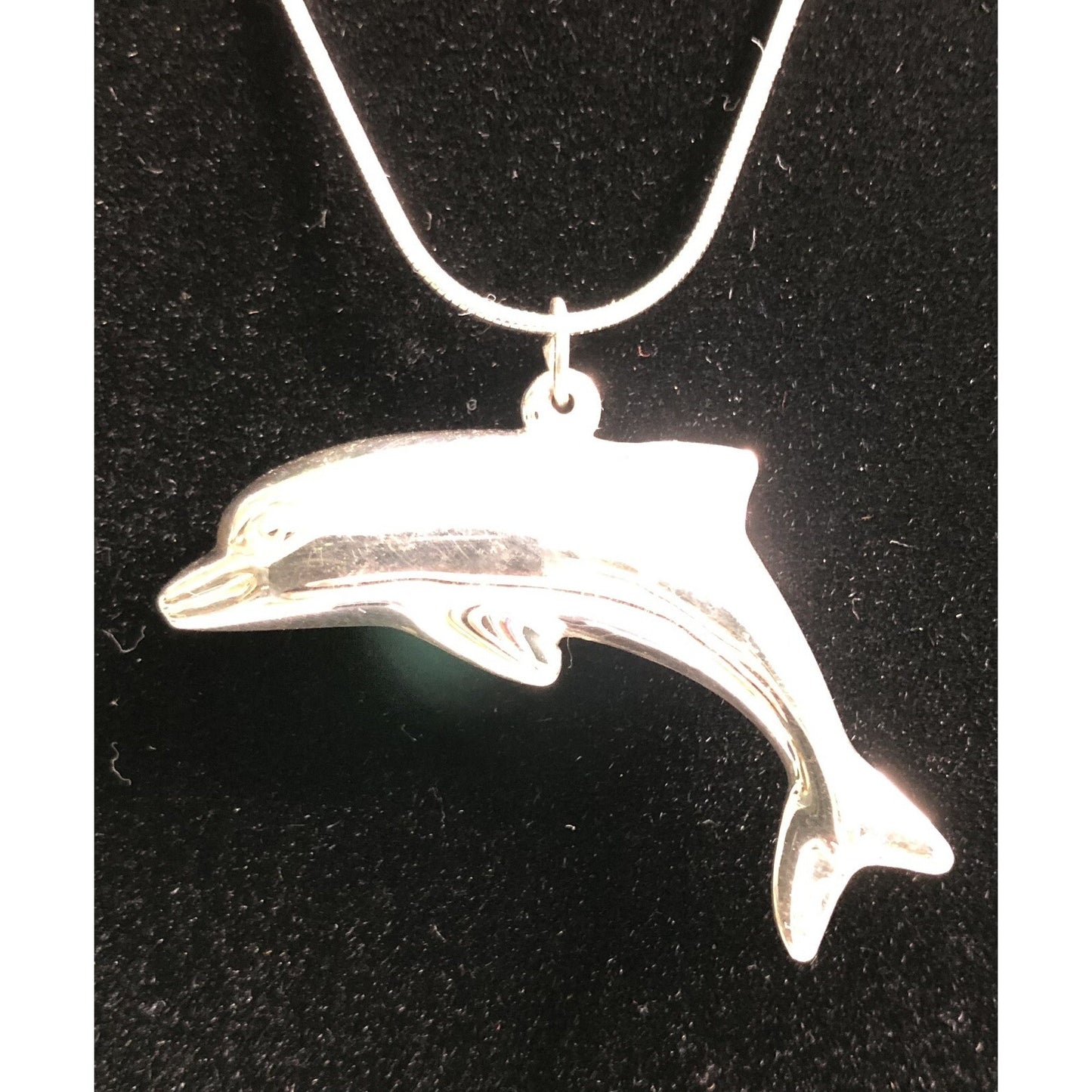 Sterling Silver 24” Snake Chain Large Dolphin Pendant & Hook Earrings Set