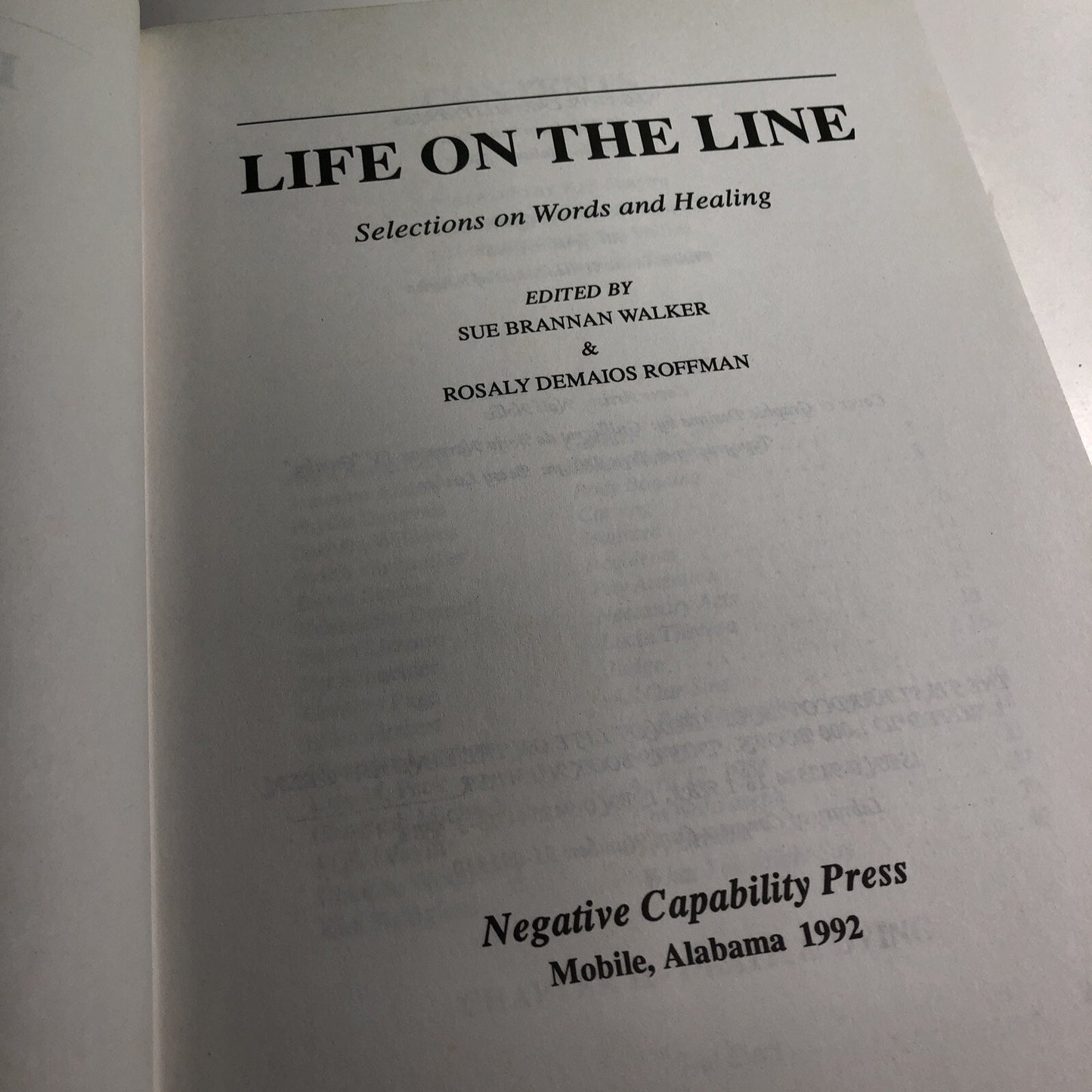 Life on the Line : Selections on Words and Healing by Walker & Roffman 1992