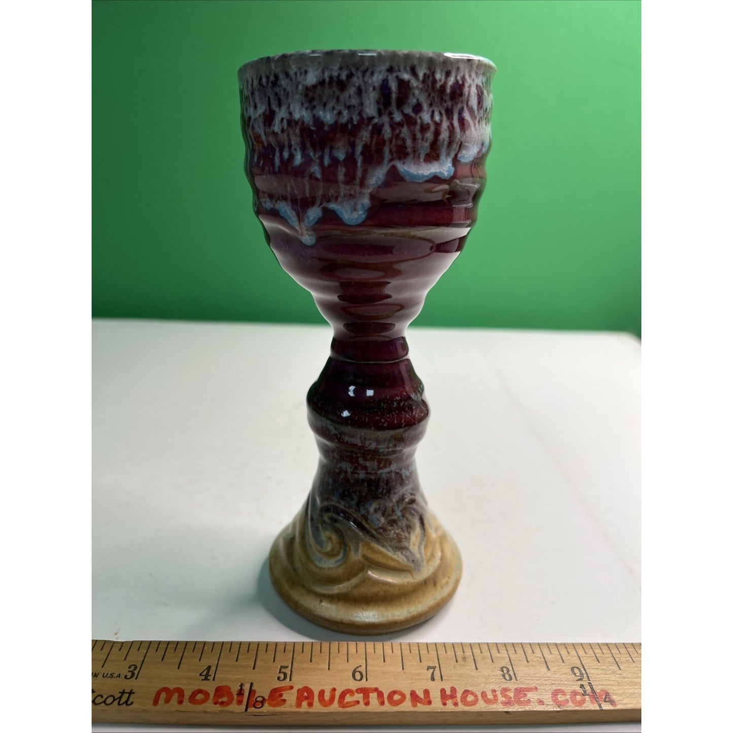 Mid Century Studio Art Pottery Goblet Chalice Cup Vase Signed Glazed Stoneware
