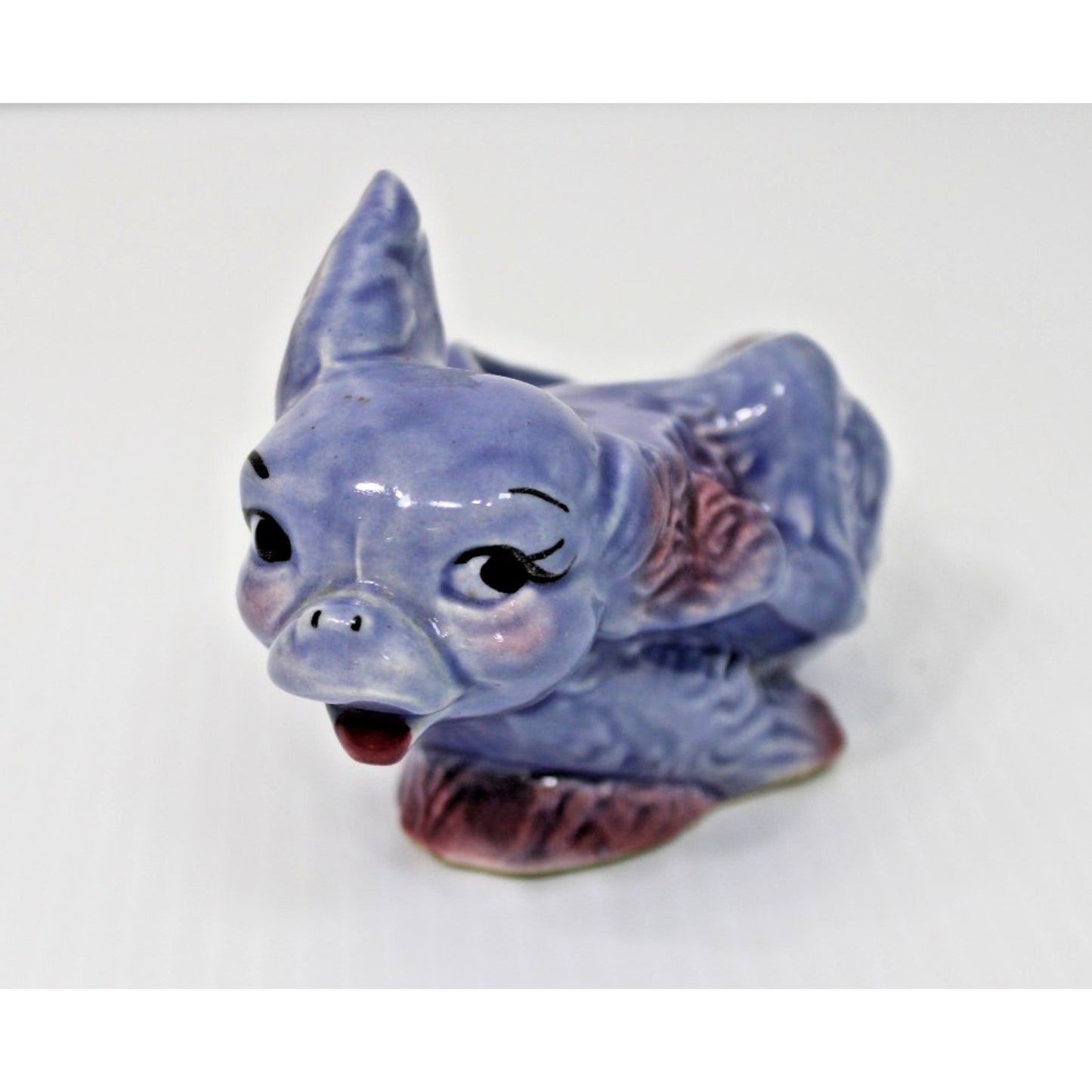 Vintage Shawnee Pottery Small Running Puppy Planter, Blue Dog, Kitschy!