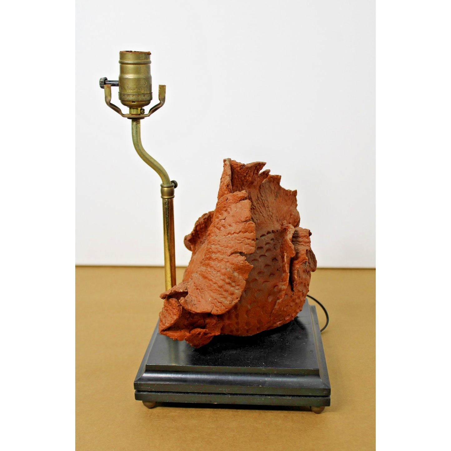 Artisan-made Pottery Terracotta Figural Reef Fish Lamp on Black Base, Untested