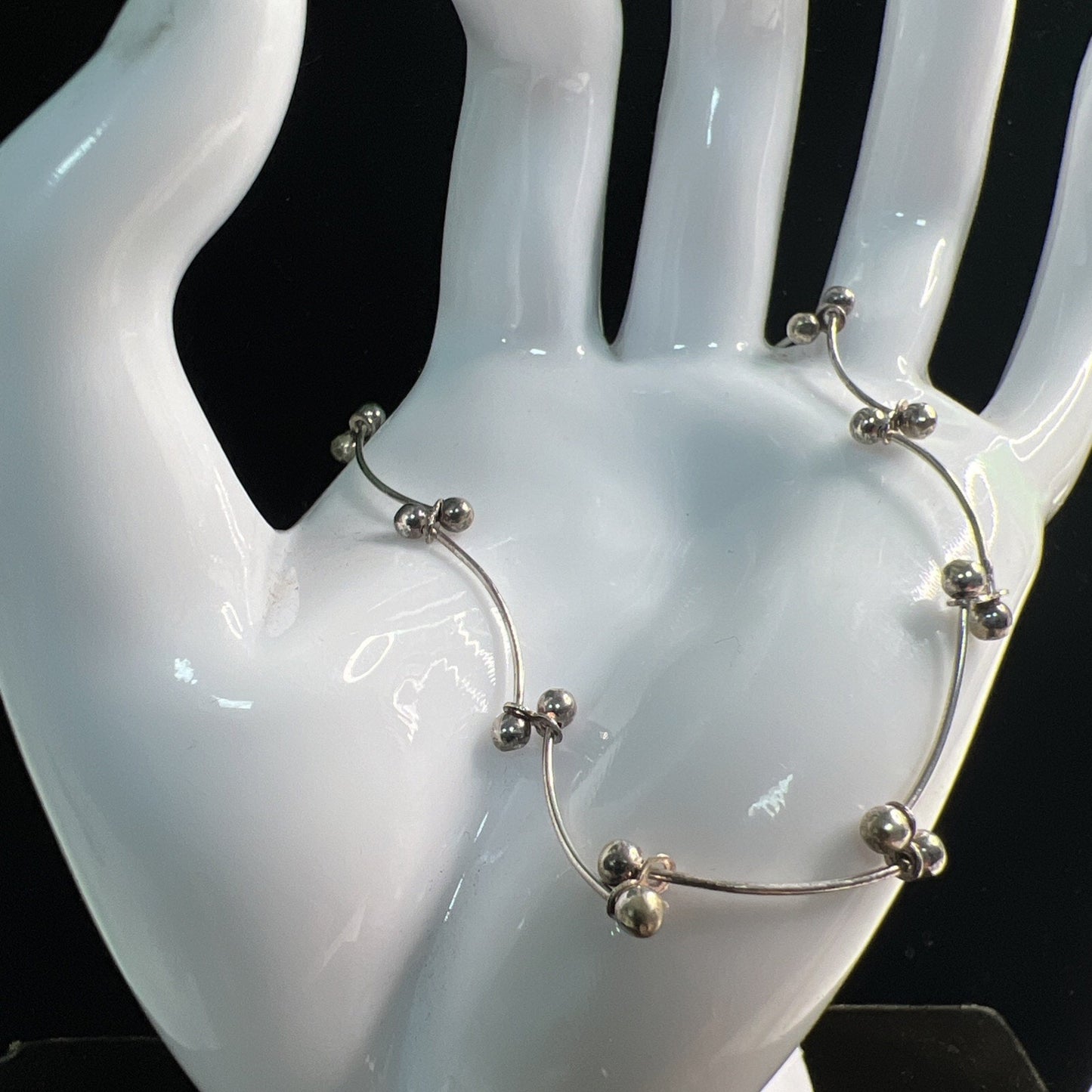 Vintage Sterling Silver Links & Spheres Chain Necklace 16”+2” AND Bracelet 8”