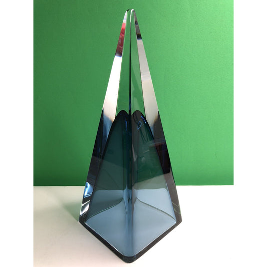 Vintage Cobalt Blue & Clear Crystal Pyramid Glass Triangle 12” High