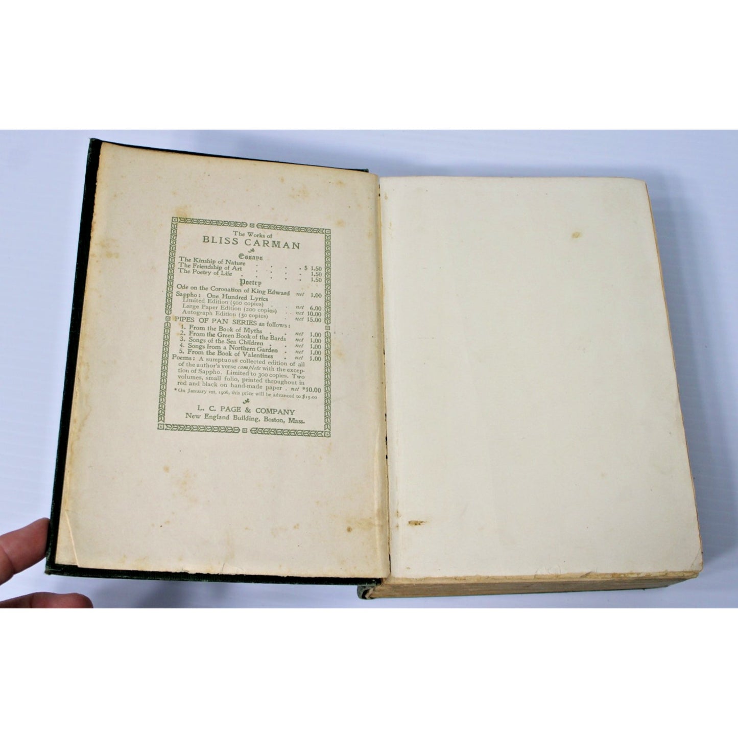 1906 Antique "Pipes of Pan" Definitive Edition- Bliss Carman, 1st Printing