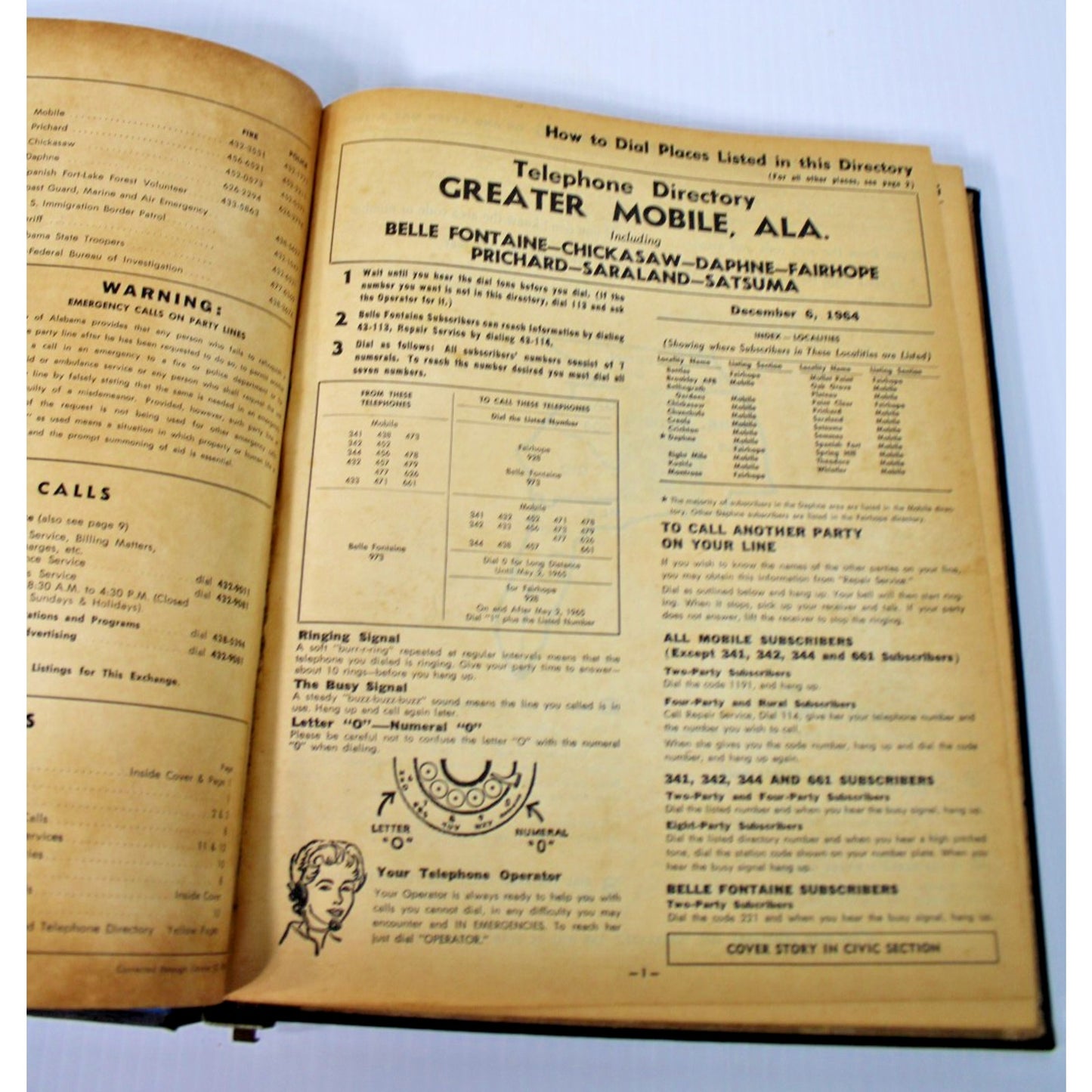 Vintage Mobile, Alabama 1964 Telephone Directory, Daphne, Fairhope, Chickasaw