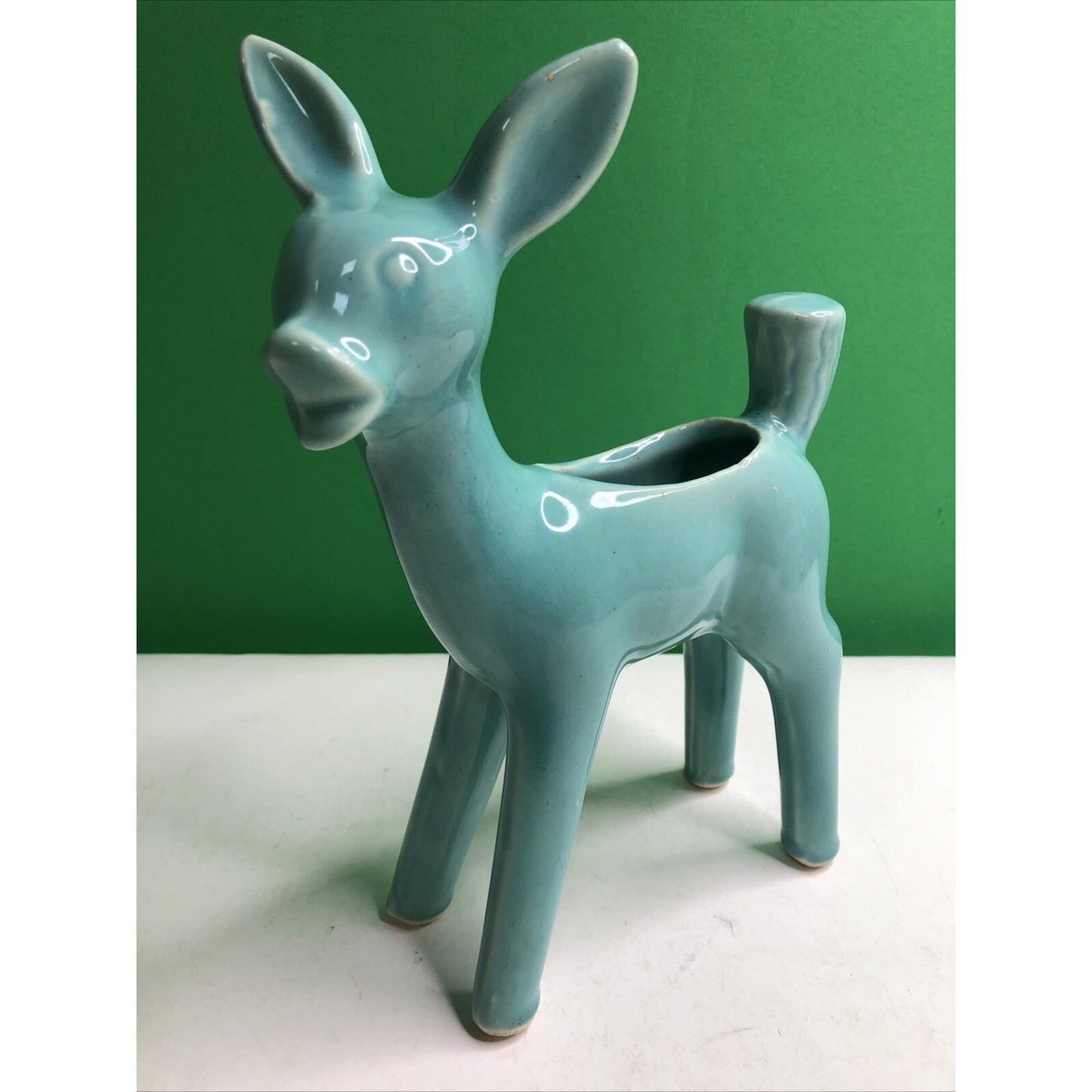 Vintage California Pottery Standing Deer Doe Fawn Planter Blue Green 9”x 6”