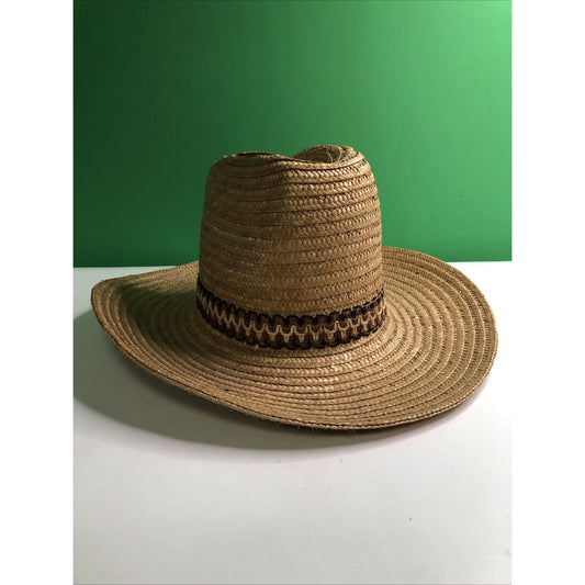 Vtg Stomper Western Style Cowboy Cowgirl Hat Straw Tan Rodeo Farm Made in Italy