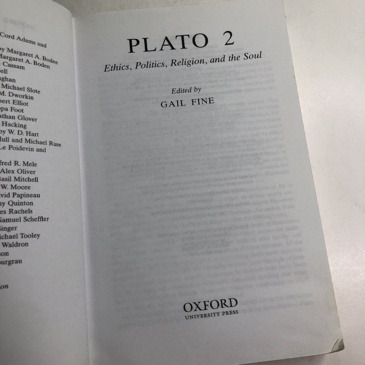 PLATO 1 & 2 by Gail Fine 1999 Oxford Philosophy Paperback