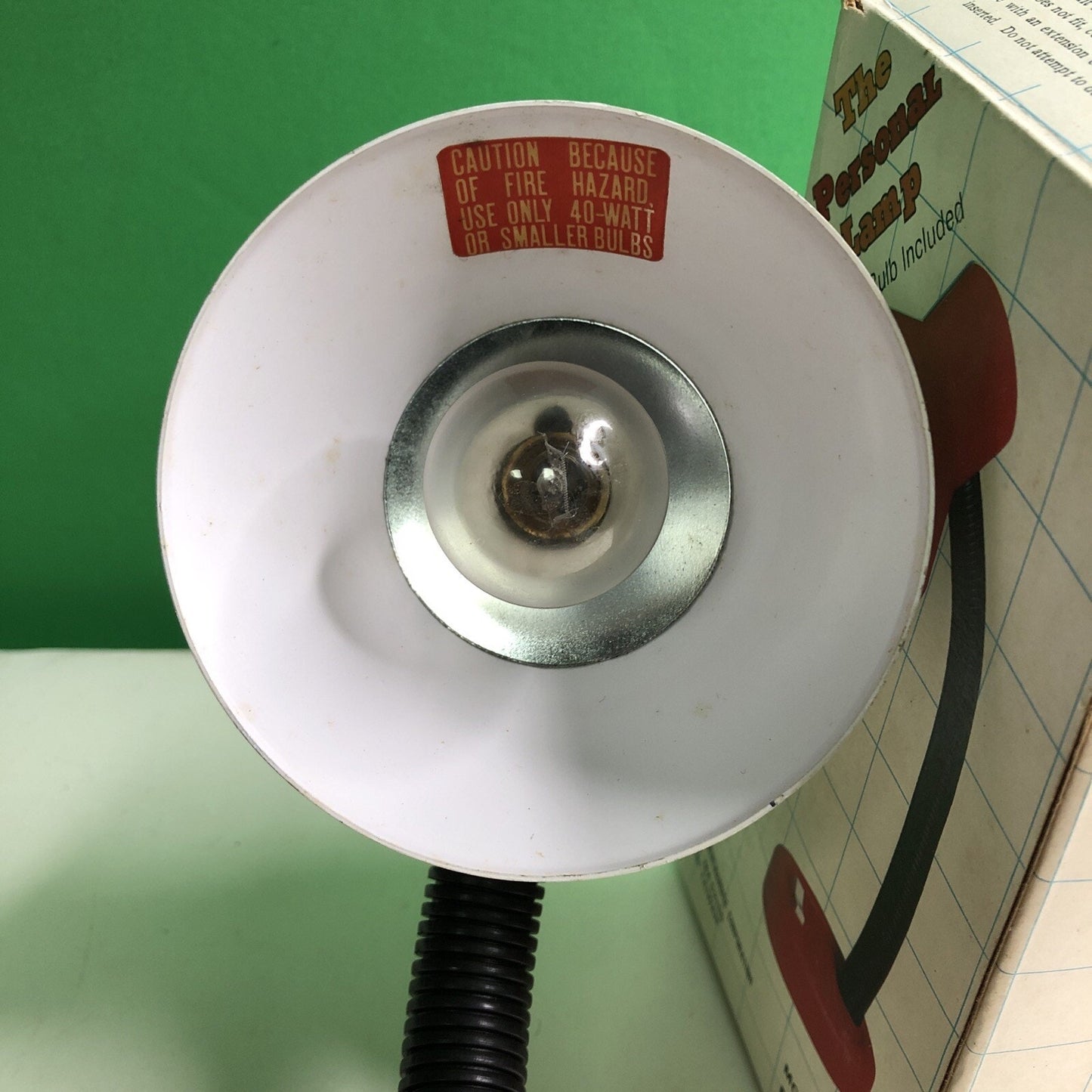 Vintage WHITE Adjustable Gooseneck Desk PERSONAL Lamp Table Office 40 Watt Bulb
