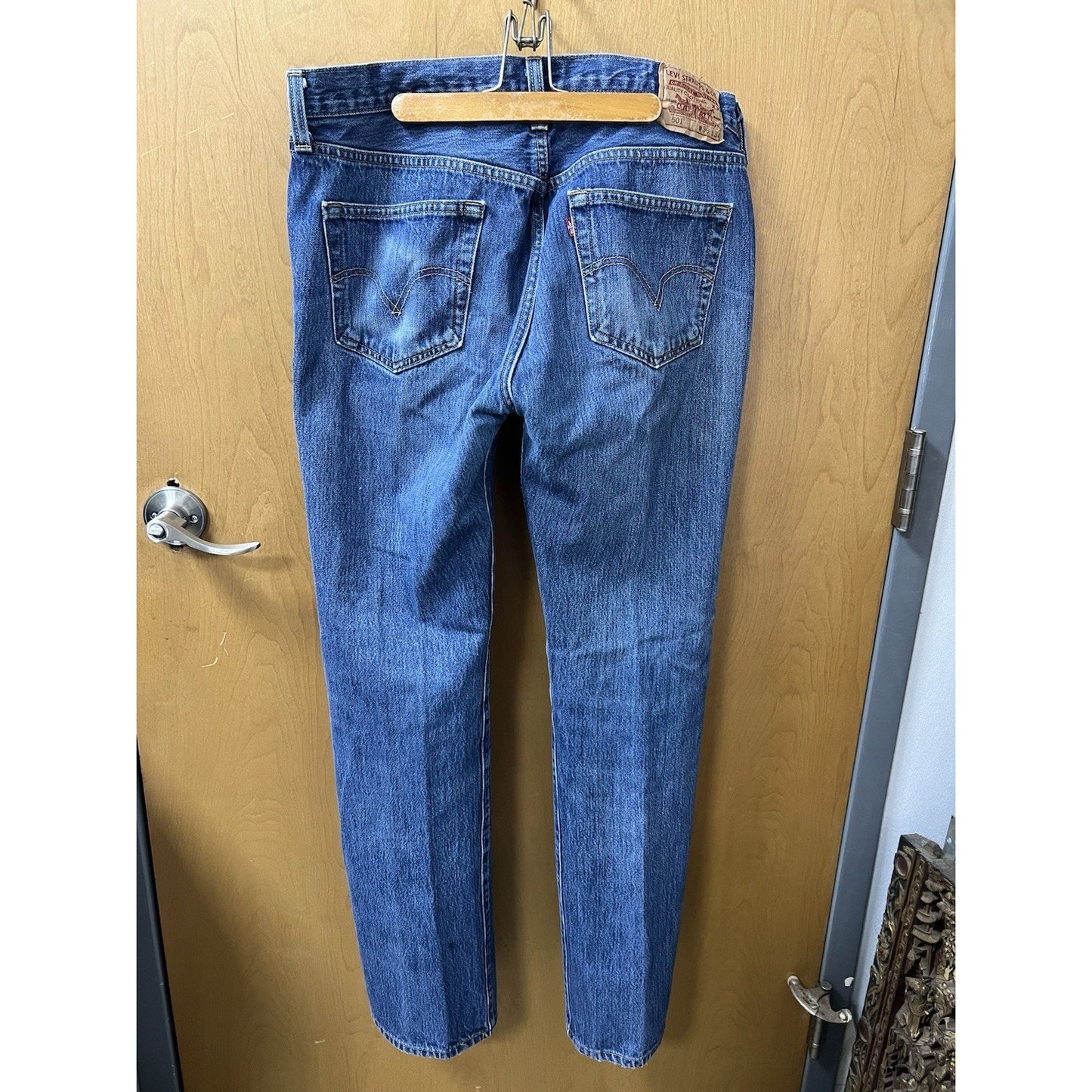 Levis Original 501 Button Fly Straight Leg Blue Denim Jeans Mens 36x34