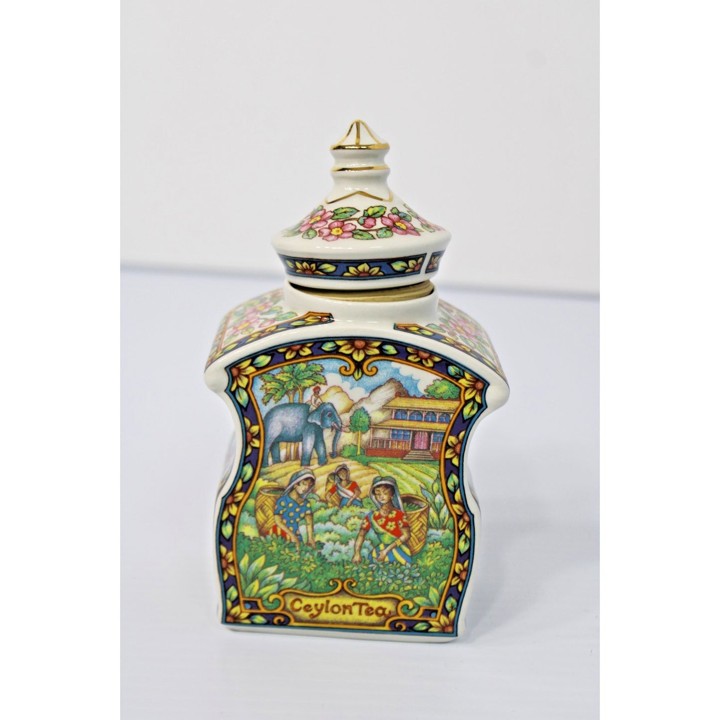 Vintage James Sadler Staffordshire England Ceylon Tea Caddy Box w/ Lid Porcelain