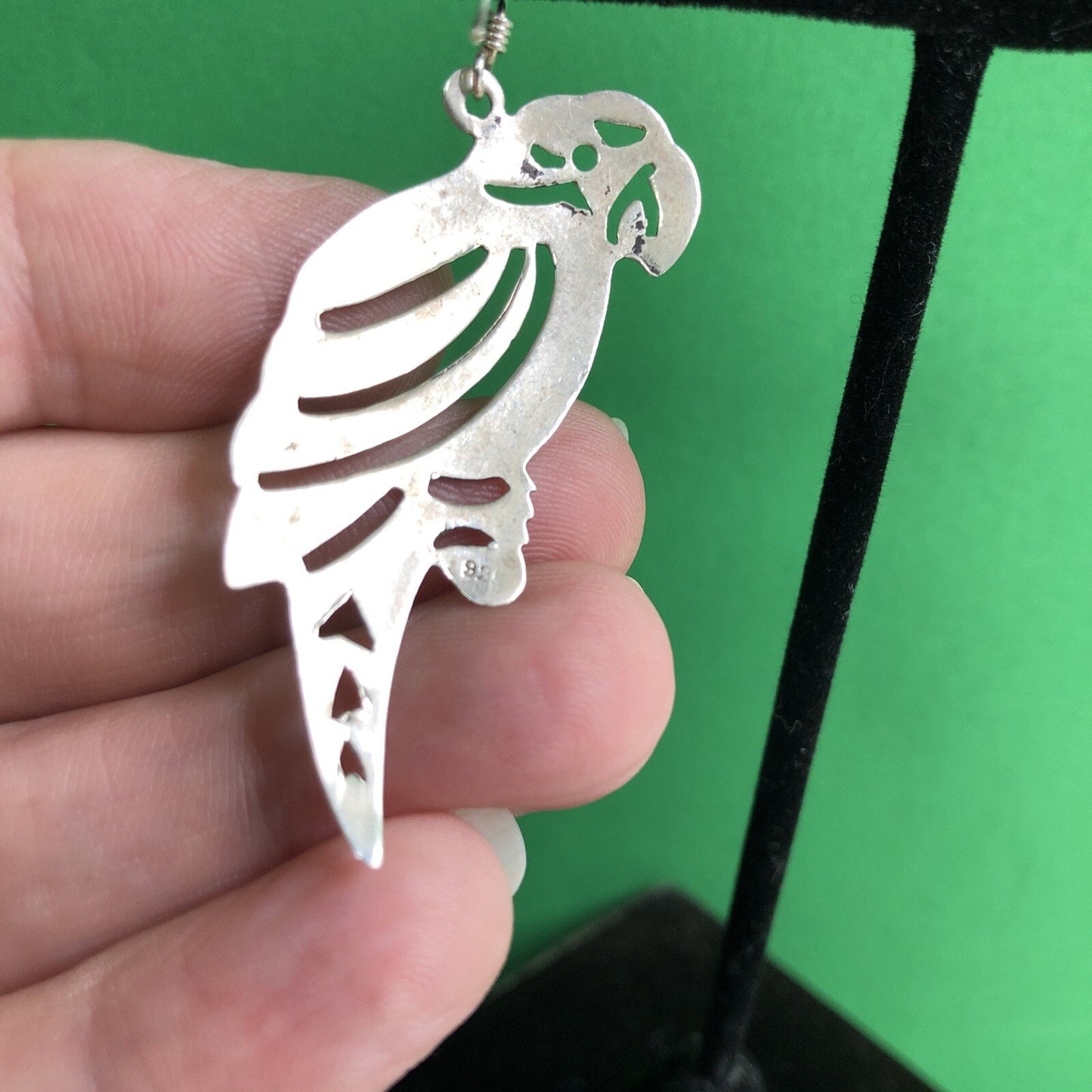 Vtg Mexican .925 Silver PARROT Toucan Bird Earrings Stamped Pierced Hook Wire