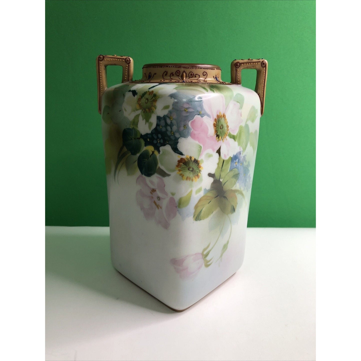 IMPERIAL NORITAKE NIPPON HAND PAINTED VASE OLD ROSES ART NOUVEAU MORIAGE C 1910