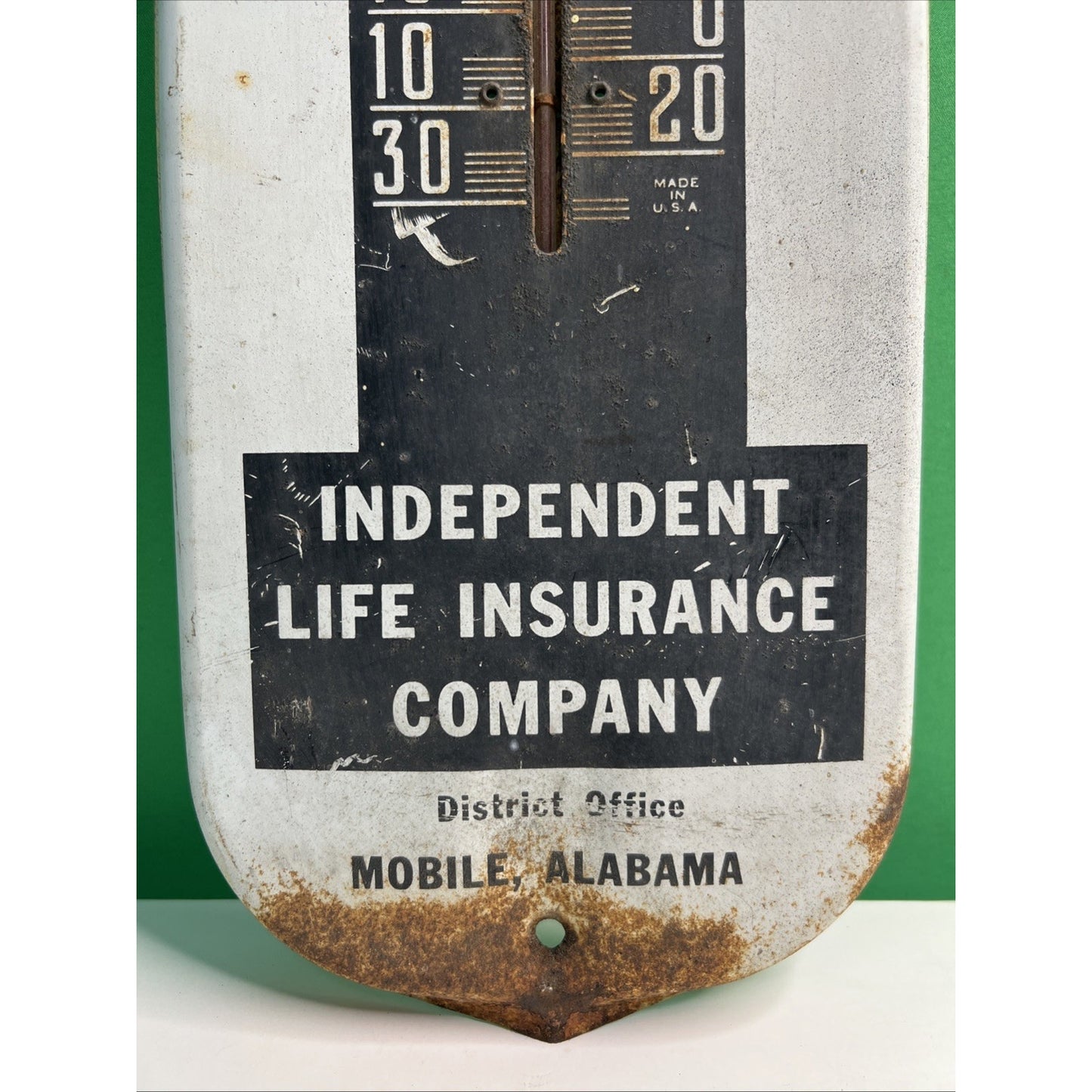 Vtg MOBILE ALABAMA Independent Life Insurance Co Thermometer Sign Advertising