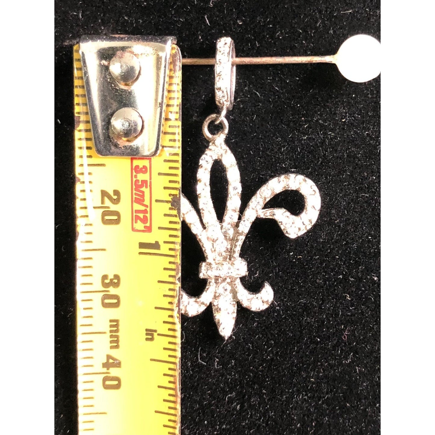 Vintage FLEUR DE LIS Pendant Sterling Silver .925 Rhinestones