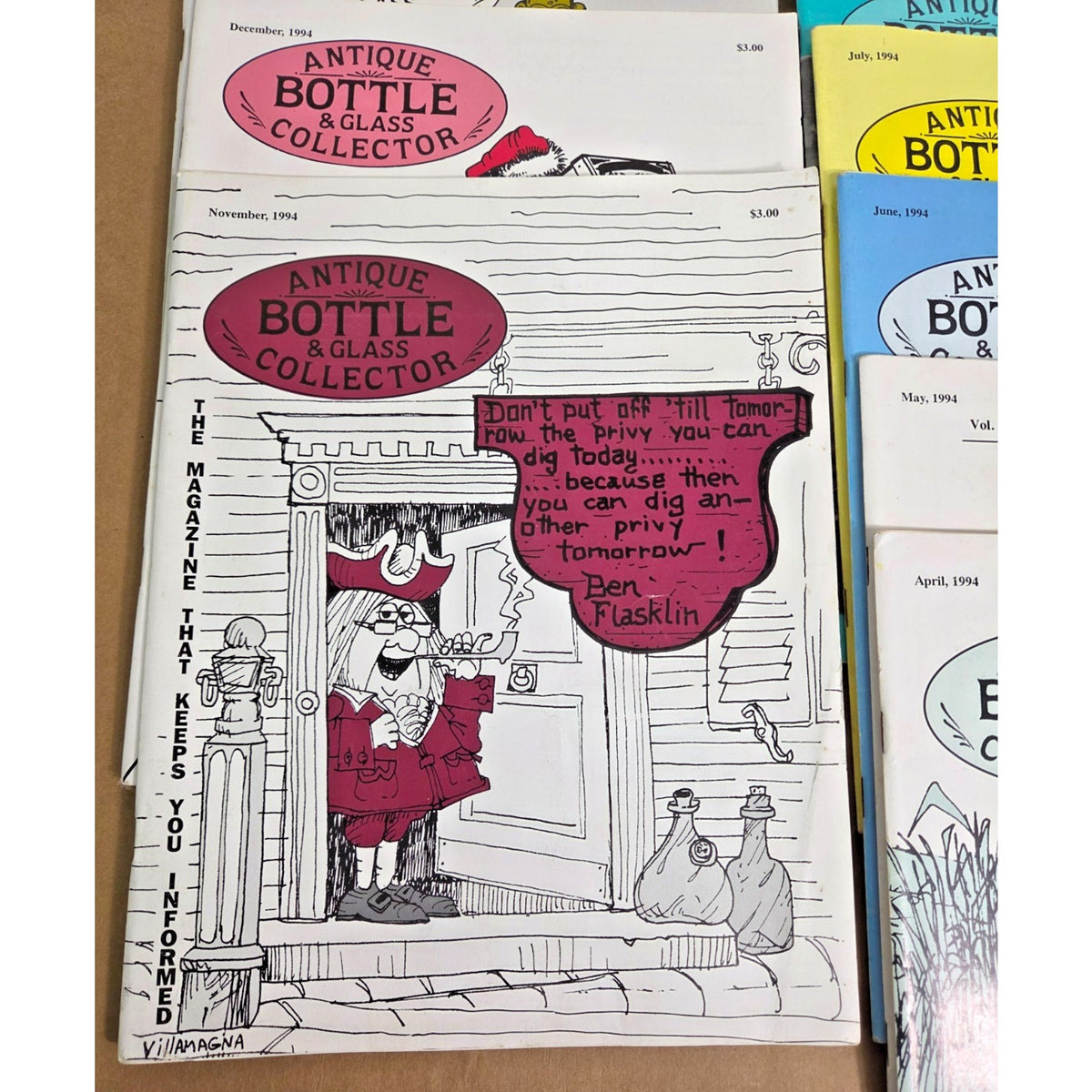 Vintage Antique Bottle & Glass Collector Magazine Lot 1984 1994 11 Issues