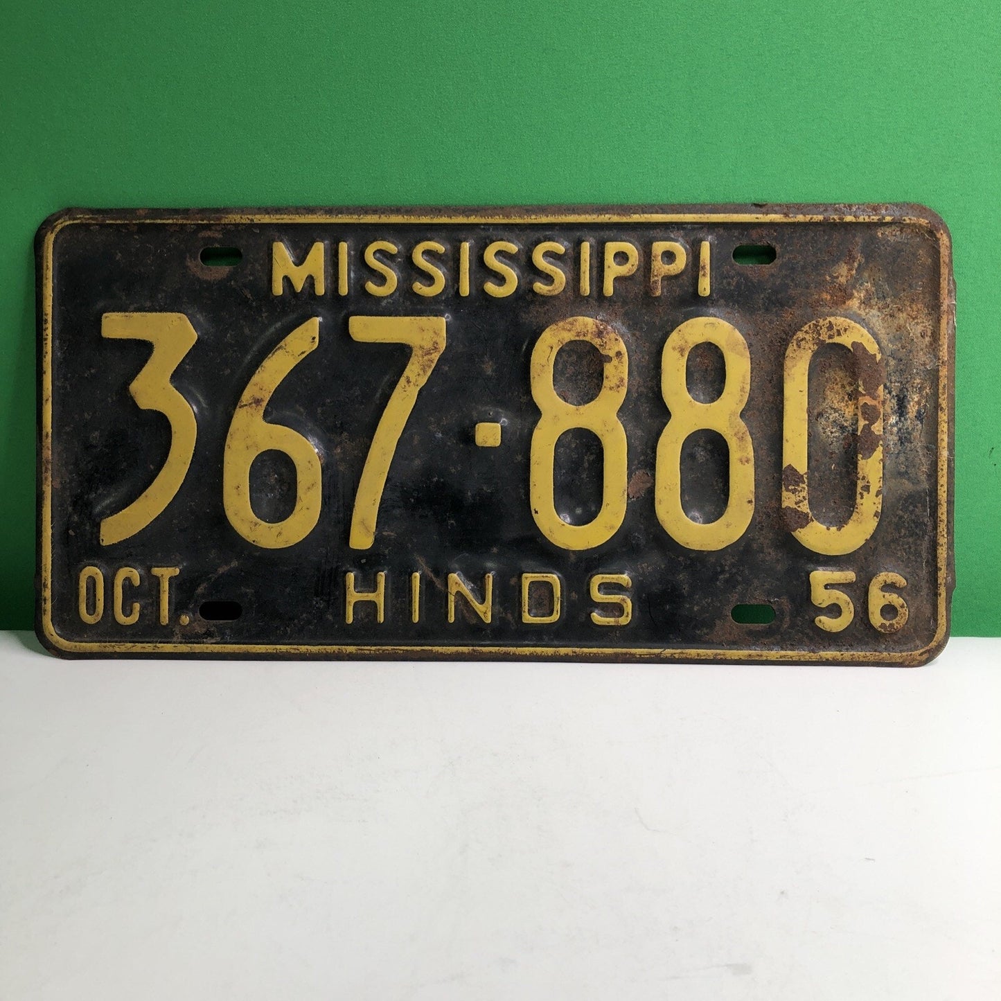 1956 Mississippi License Plate Car Tag Rat Rod Hinds County October Original