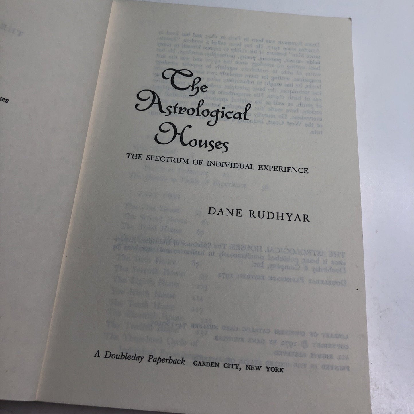 Astrological Houses The Spectrum of Individual Experience Dane Rudhyar 1972 PB