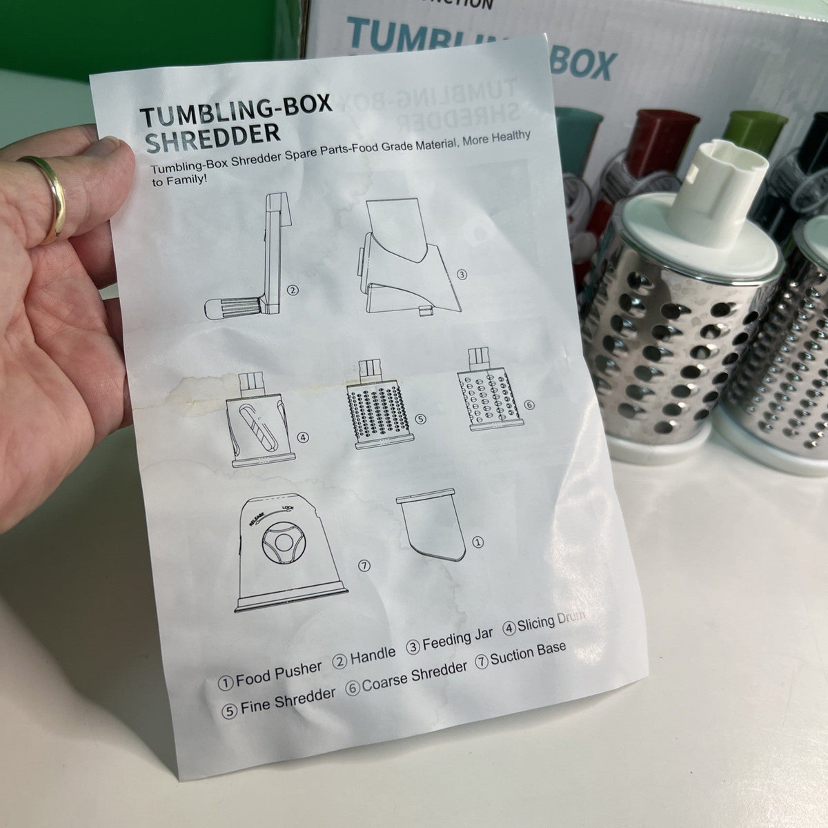 Tumbling Box Shredder Manual 3 Knife Barrel Acc. Fine & Coarse & Slicing Sharp