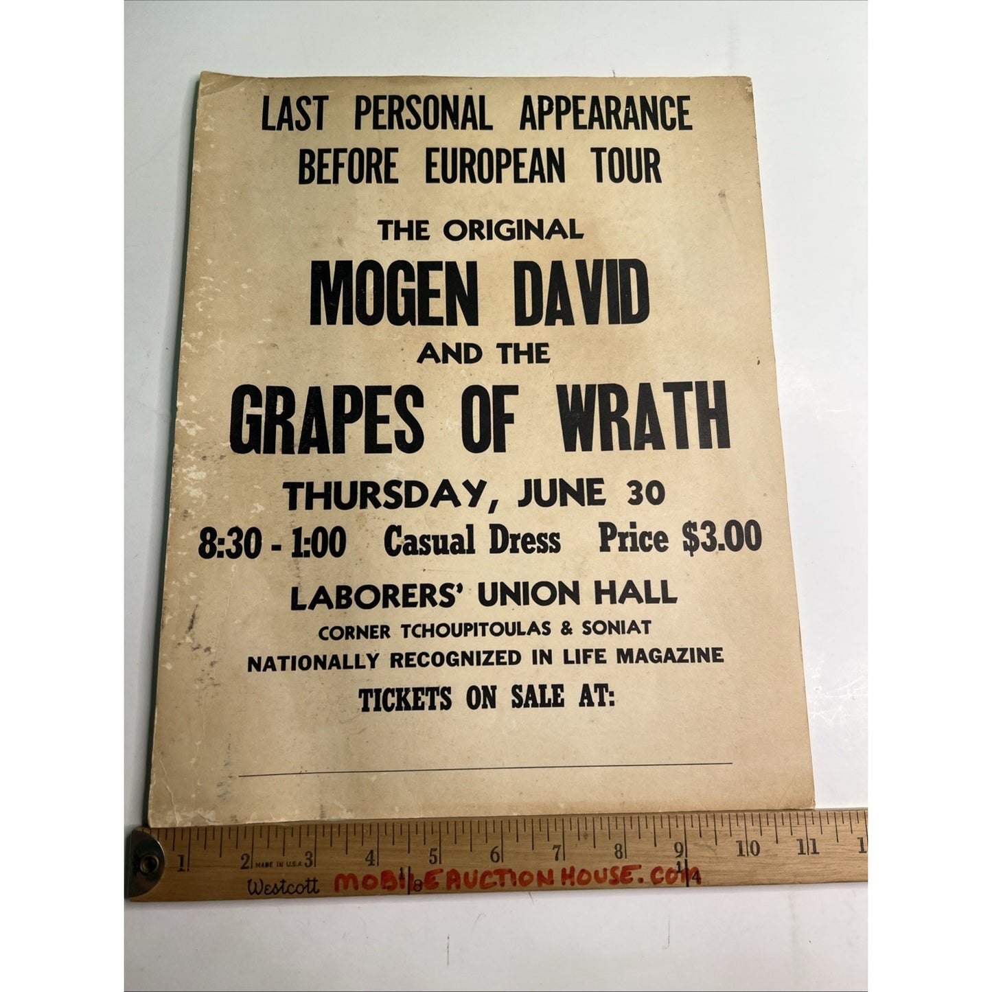 1966 Mogen David & Grapes Of Wrath New Orleans Concert Poster Garage Rock Band