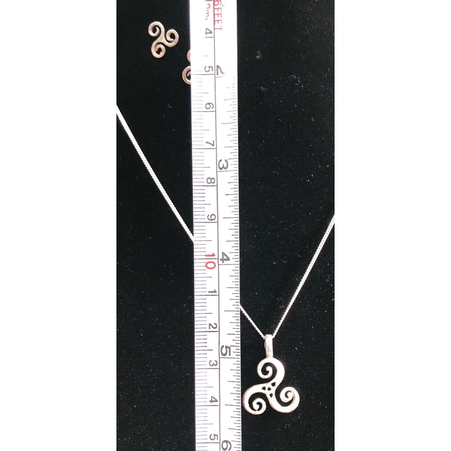 Vintage Sterling Silver Celtic TRISKELION Charm 18" Necklace Pendant Earring Set