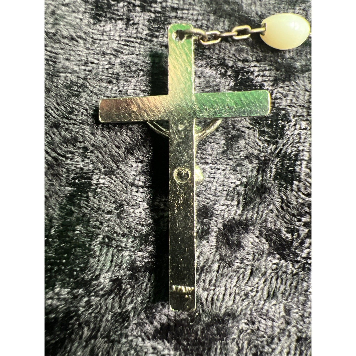 VINTAGE CATHOLIC THE LAST ROSARY MOONGLOW BEADS FUNERAL CASKET WALL HANGING 36”