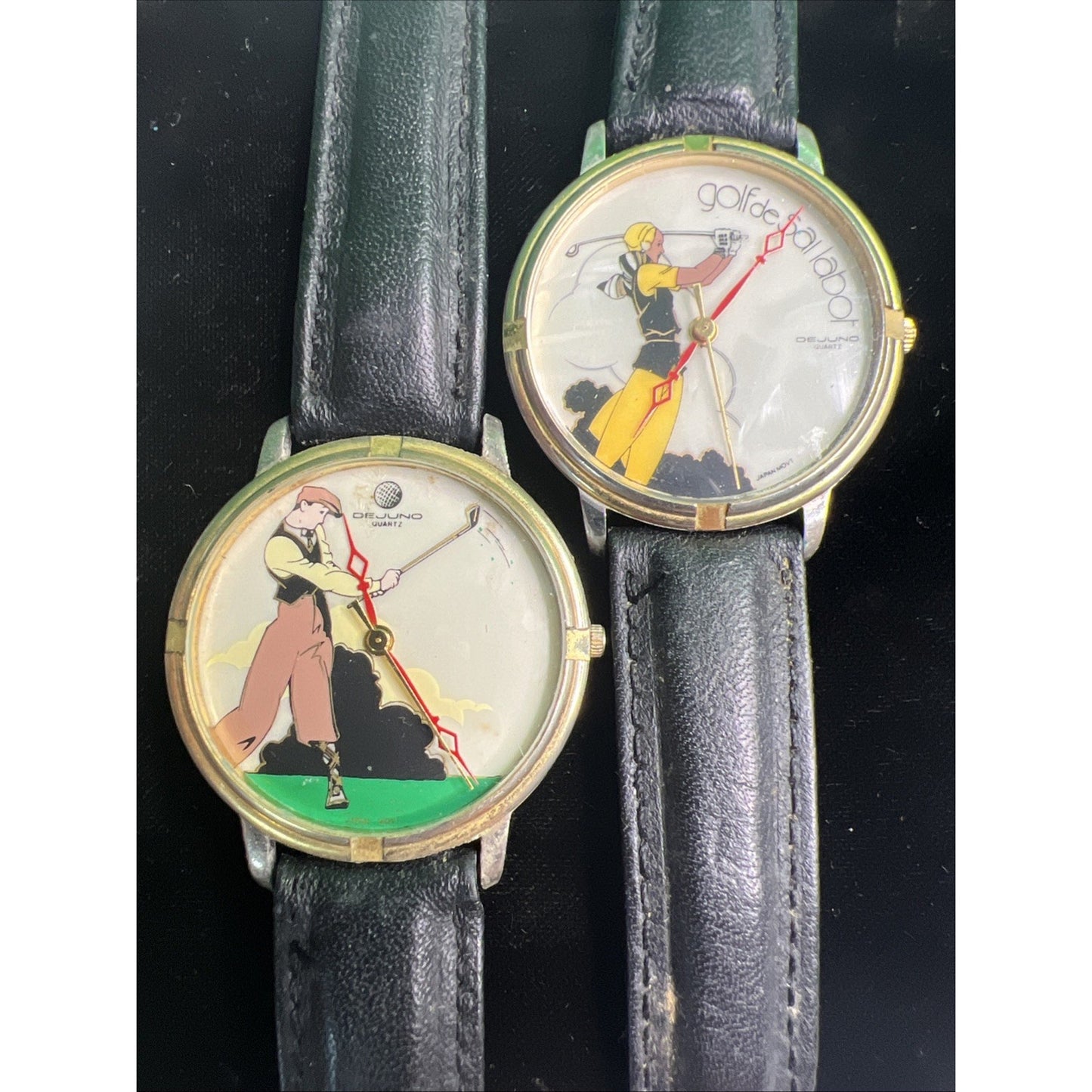 Pair Lot Of 2 DeJuno Quartz Golf Watches Not Working/Needs Battery? Male Female
