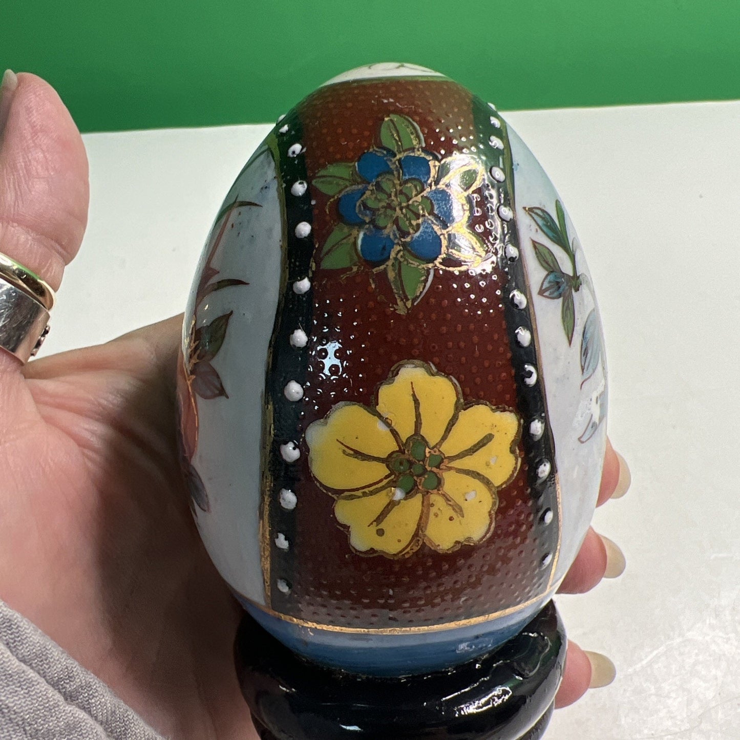 Vtg Satsuma Hand Painted Asian Oriental Chinese Ceramic Egg Fruit Floral