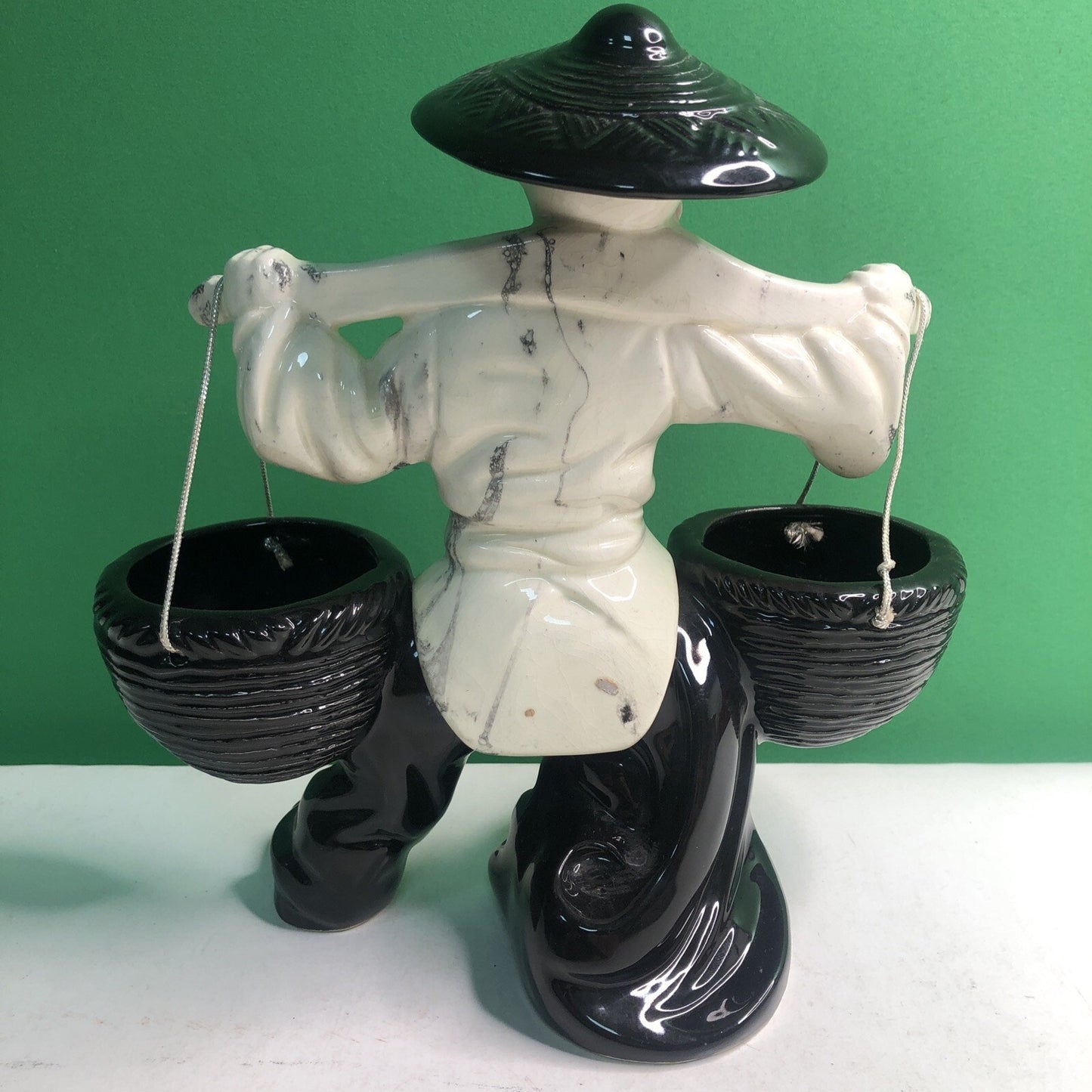 Vintage Ceramic Planter Young Asian Male Water Carrier Traditional Attire