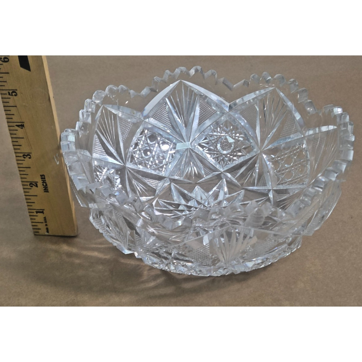 Vintage ABP Style Cut Crystal Bowl - 8" Hobstar & Pinwheel Scalloped Rim