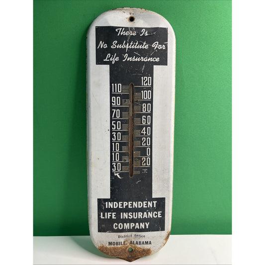 Vtg MOBILE ALABAMA Independent Life Insurance Co Thermometer Sign Advertising