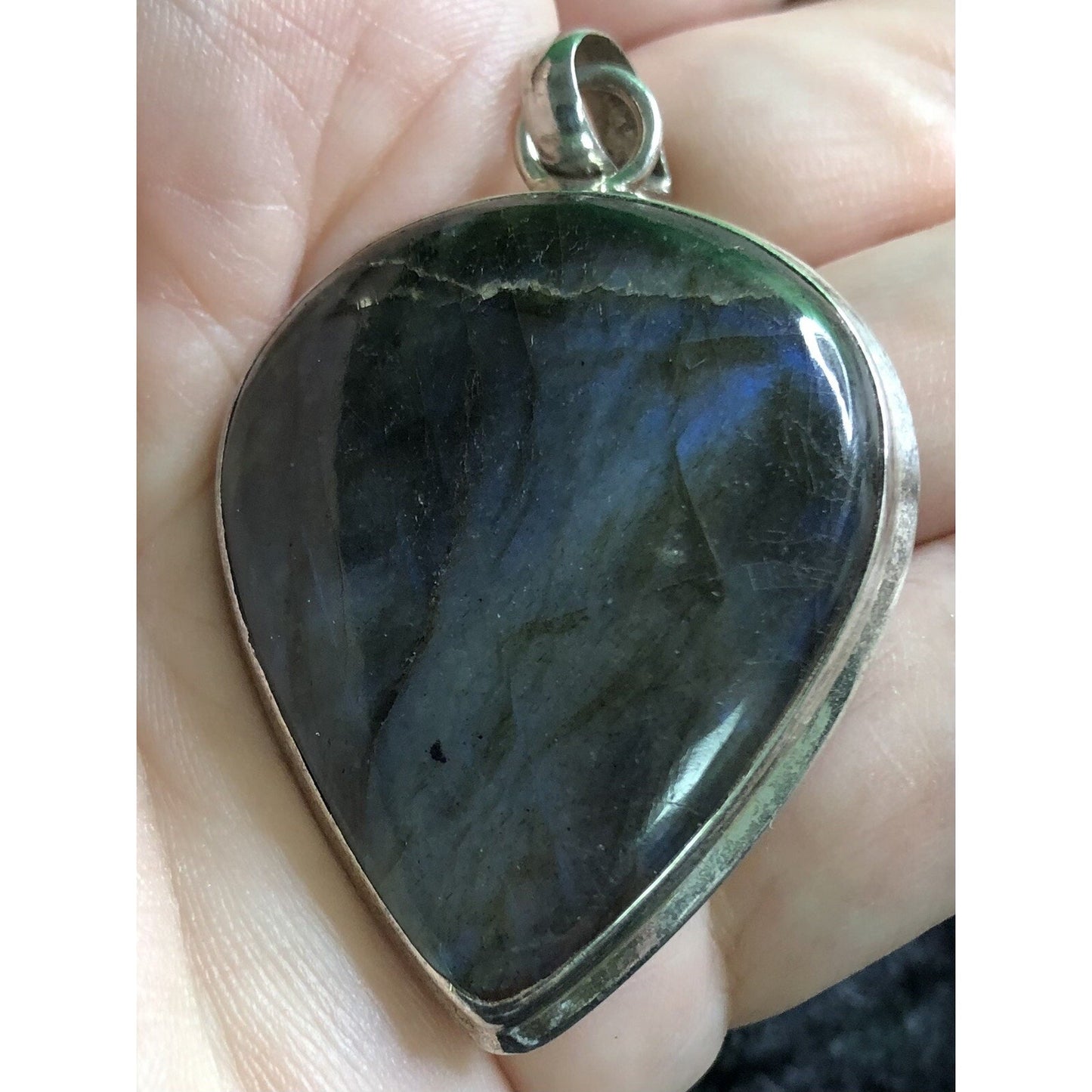 Vintage Sterling Silver Blue Glow Labradorite Pendant Estate Jewelry 1.75” Long