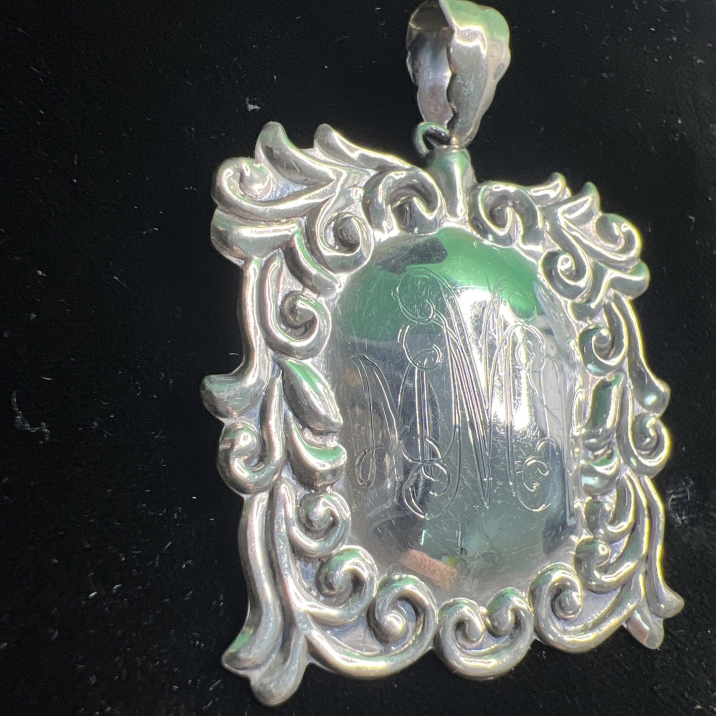 Vintage Sterling Silver Shield Medallion Pendant Monogrammed