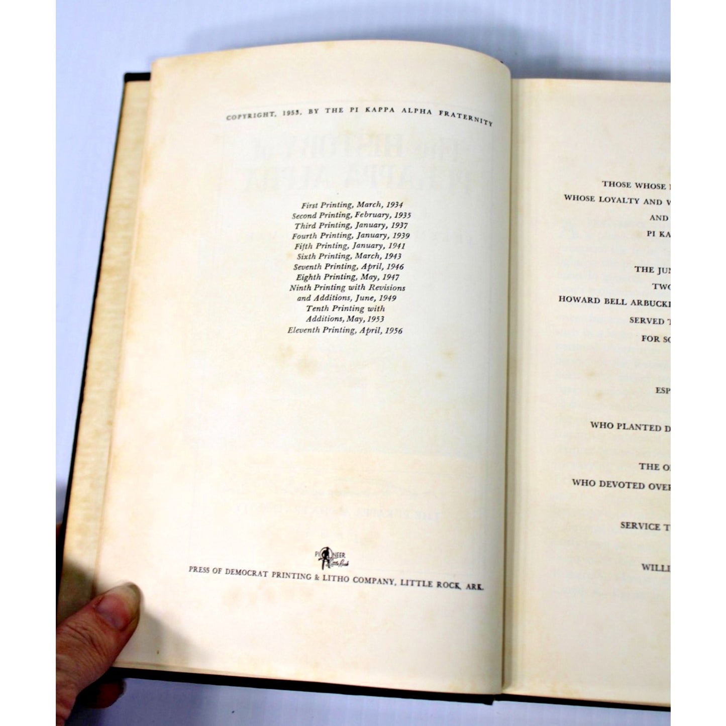 The History of Pi Kappa Alpha, Revised, Freeman Hansford Hart 1953 11th Printing