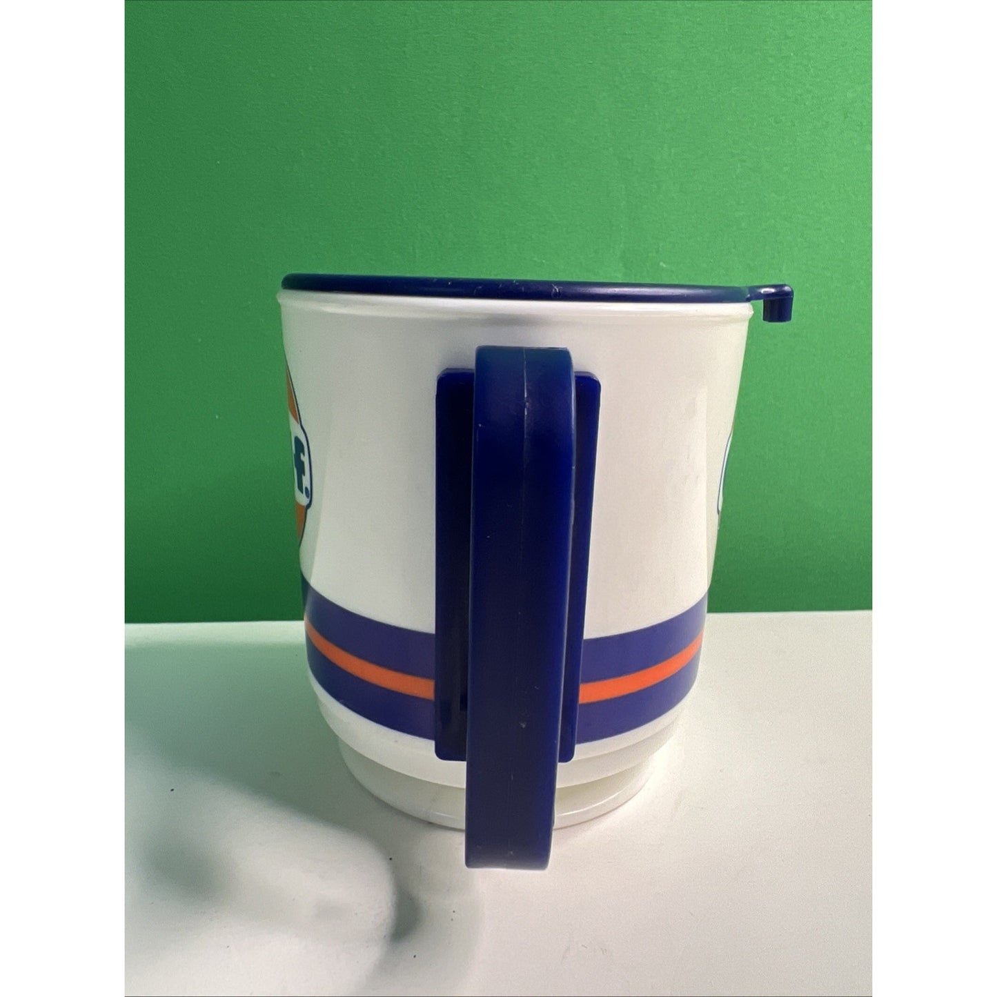 Vintage 1980s Gulf Oil Advertising Travel Mug Small Plastic Cup With Lid
