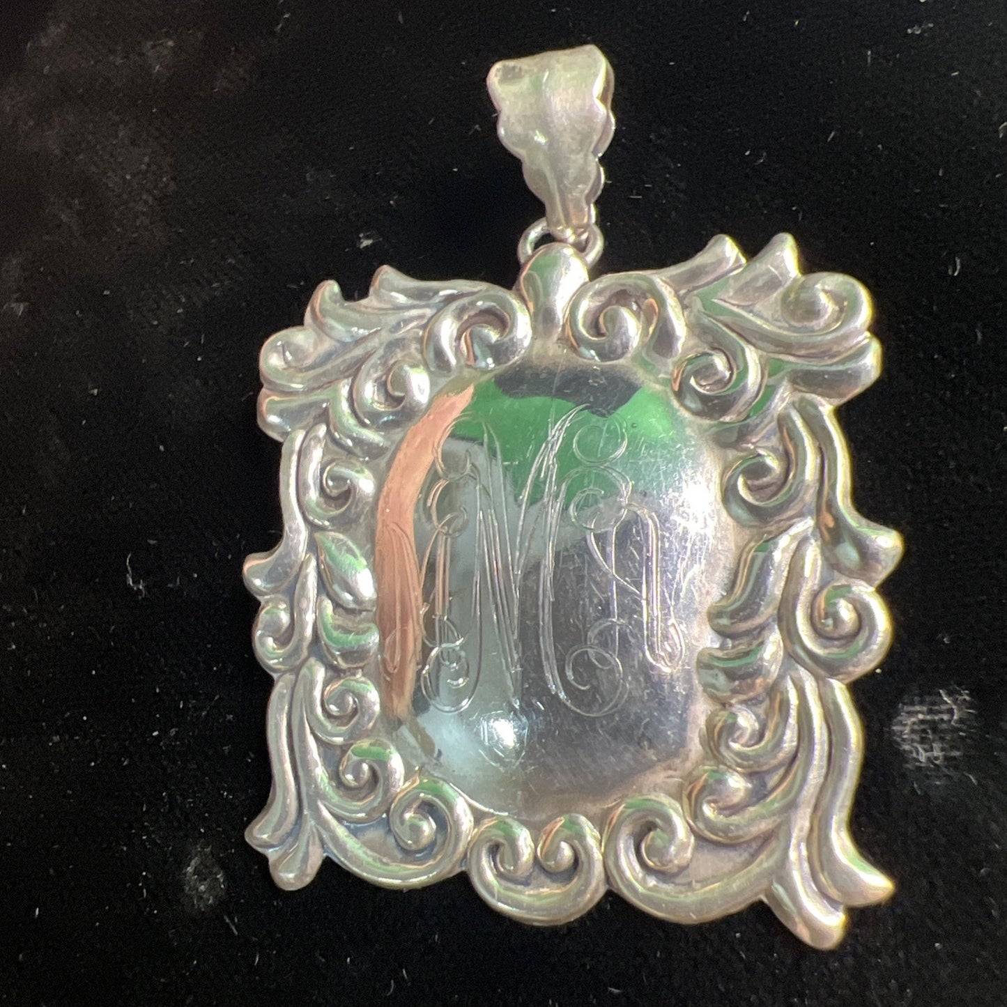 Vintage Sterling Silver Shield Medallion Pendant Monogrammed