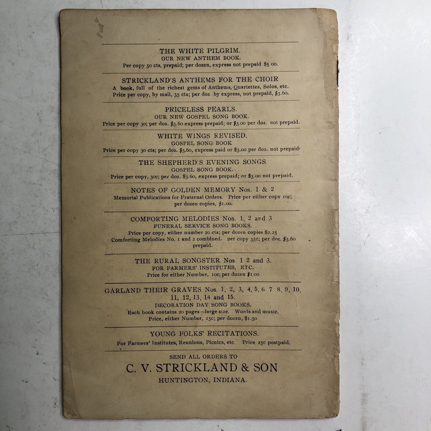 The Rural Songster No. 3 1906 By C. V. Strickland & Son Huntington, Indiana