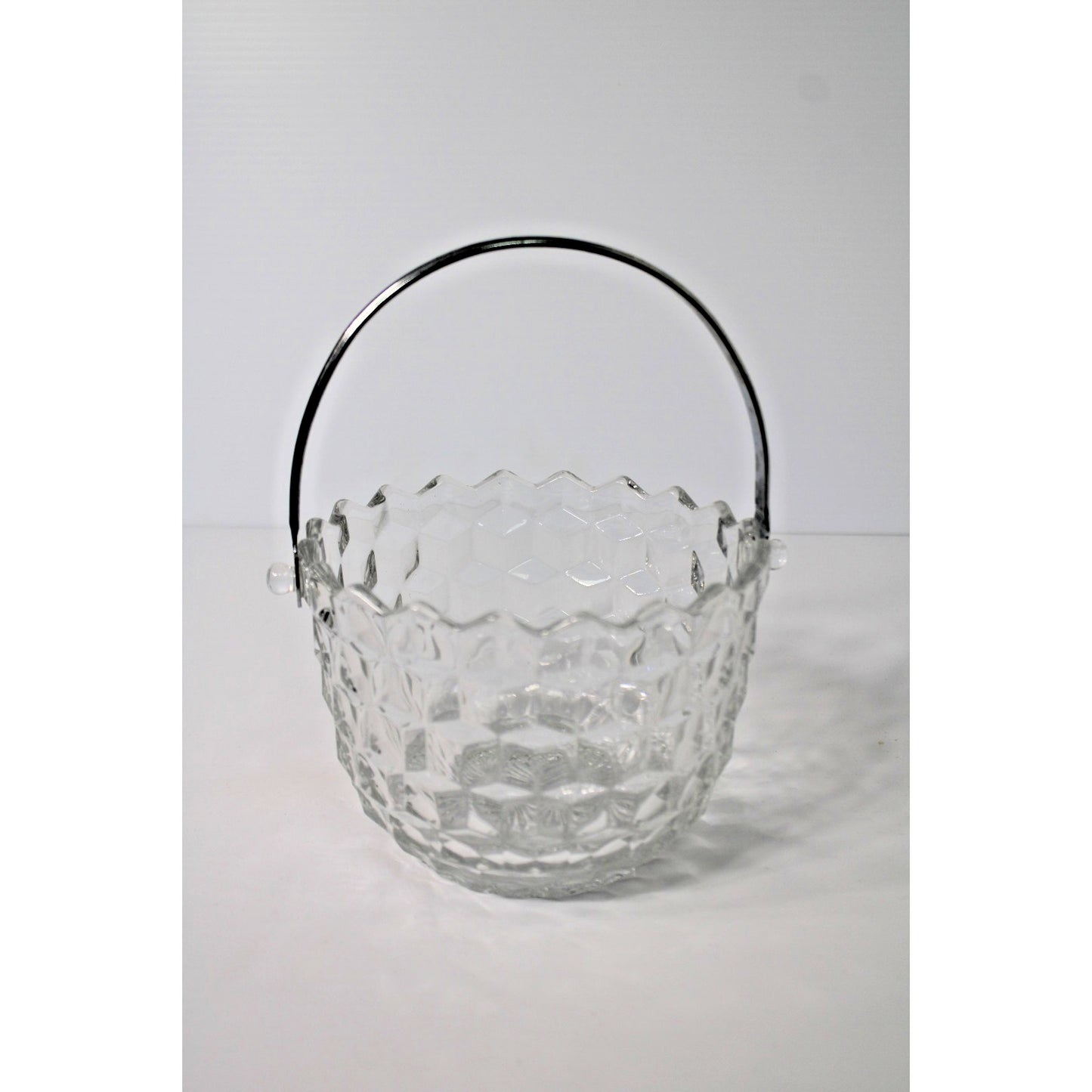 Beautiful Vintage American Fostoria Clear Crystal Ice Bucket with Chrome Handle
