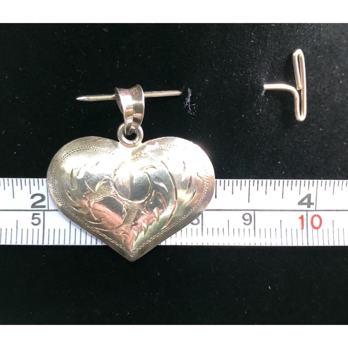 Vintage Sterling Silver Etched Puffed Heart Pendant Romance Exquisite Detail