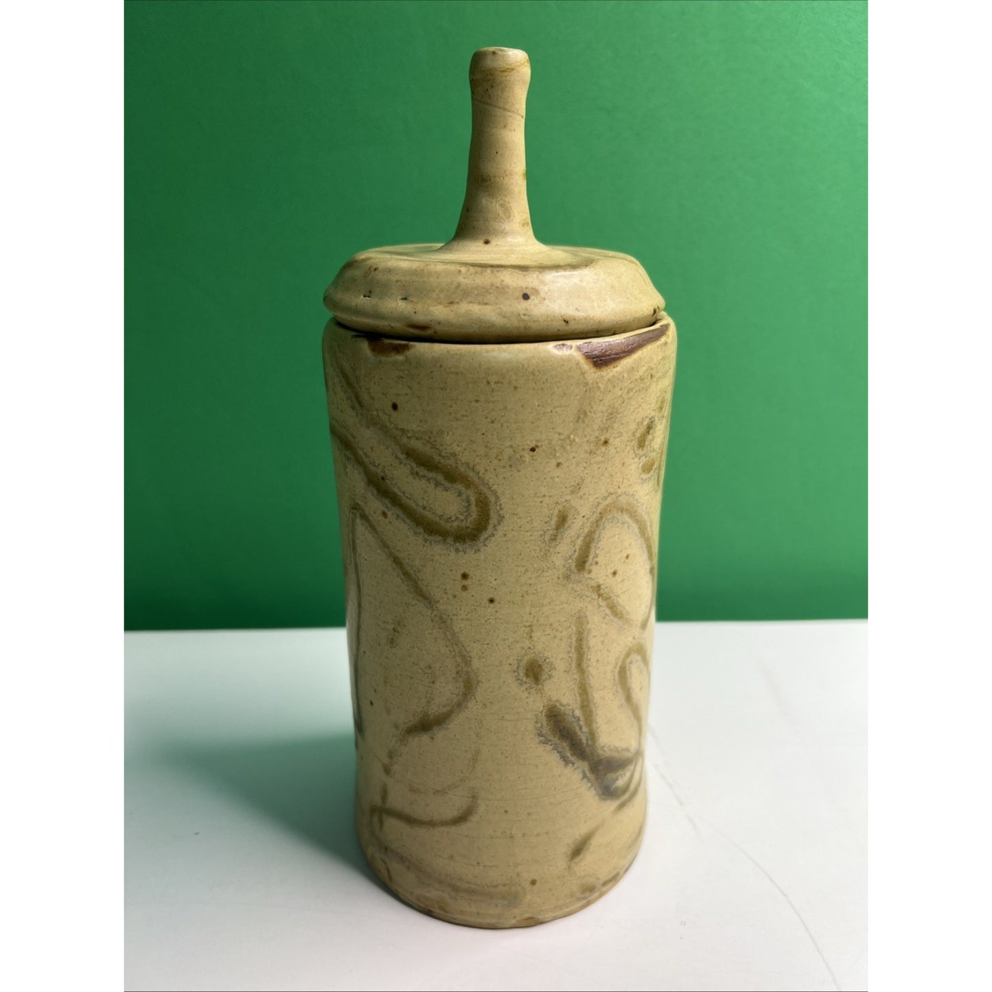 Studio Art Pottery Lidded Vessel Artist Signed “RJB” American Ceramic Vase Jar