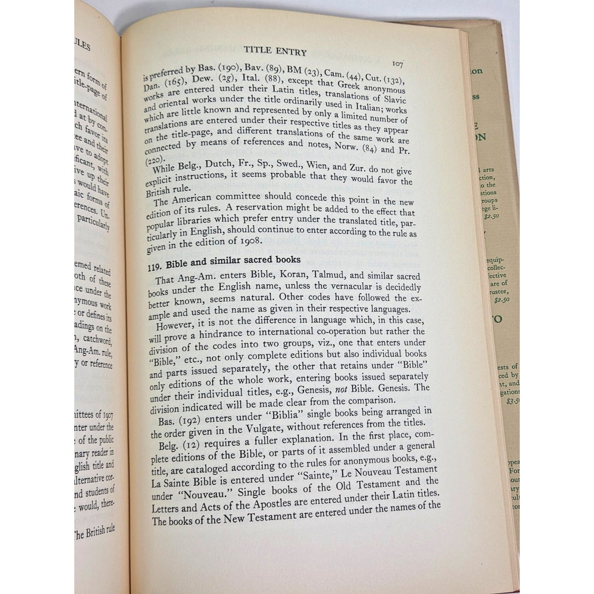 RARE 1939 1st Ed Comparative Study of Cataloging Rules- JCM Hanson Dust Jacket