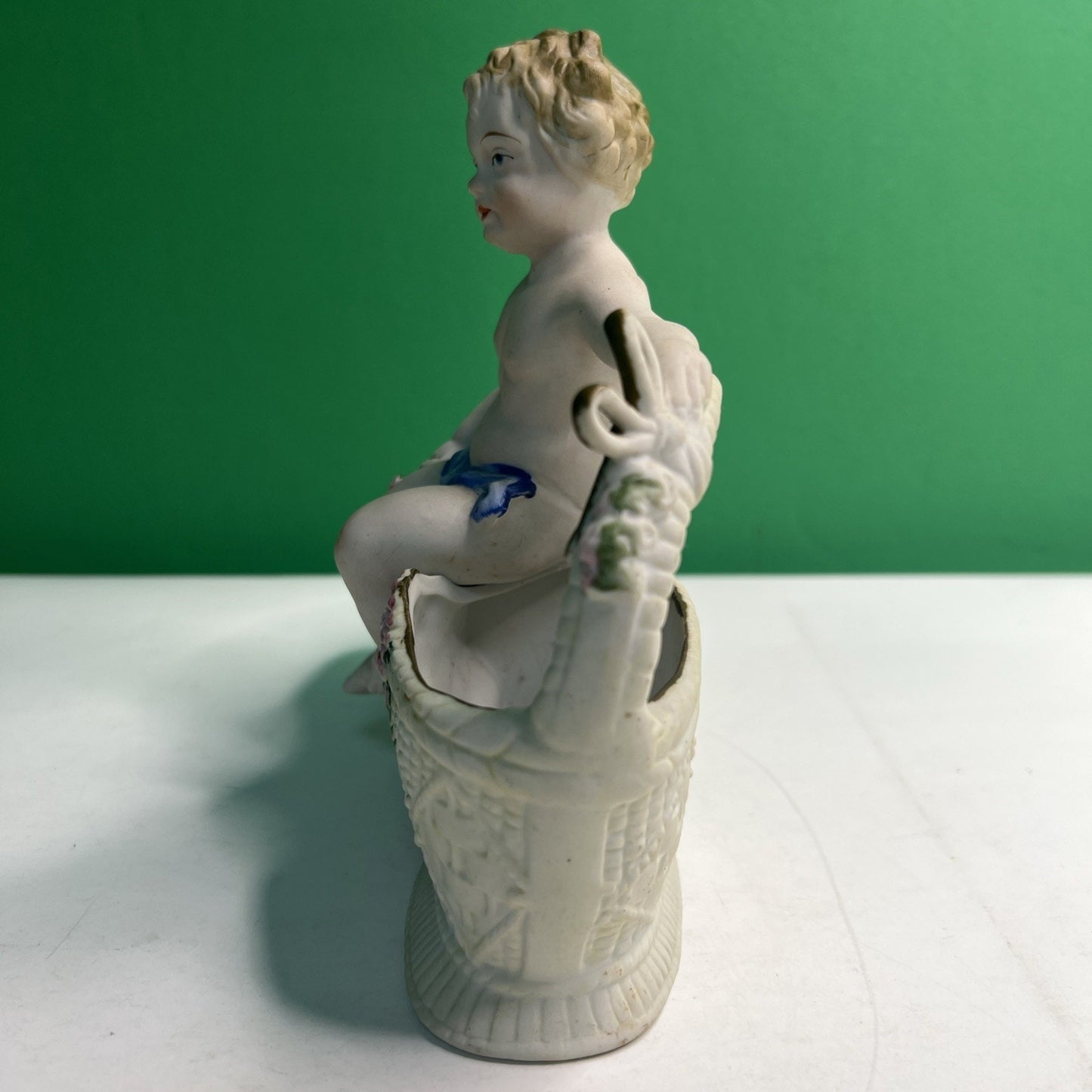 Antique Hal Sey Fifth Ave Cherub Bisque Figural Double Planter