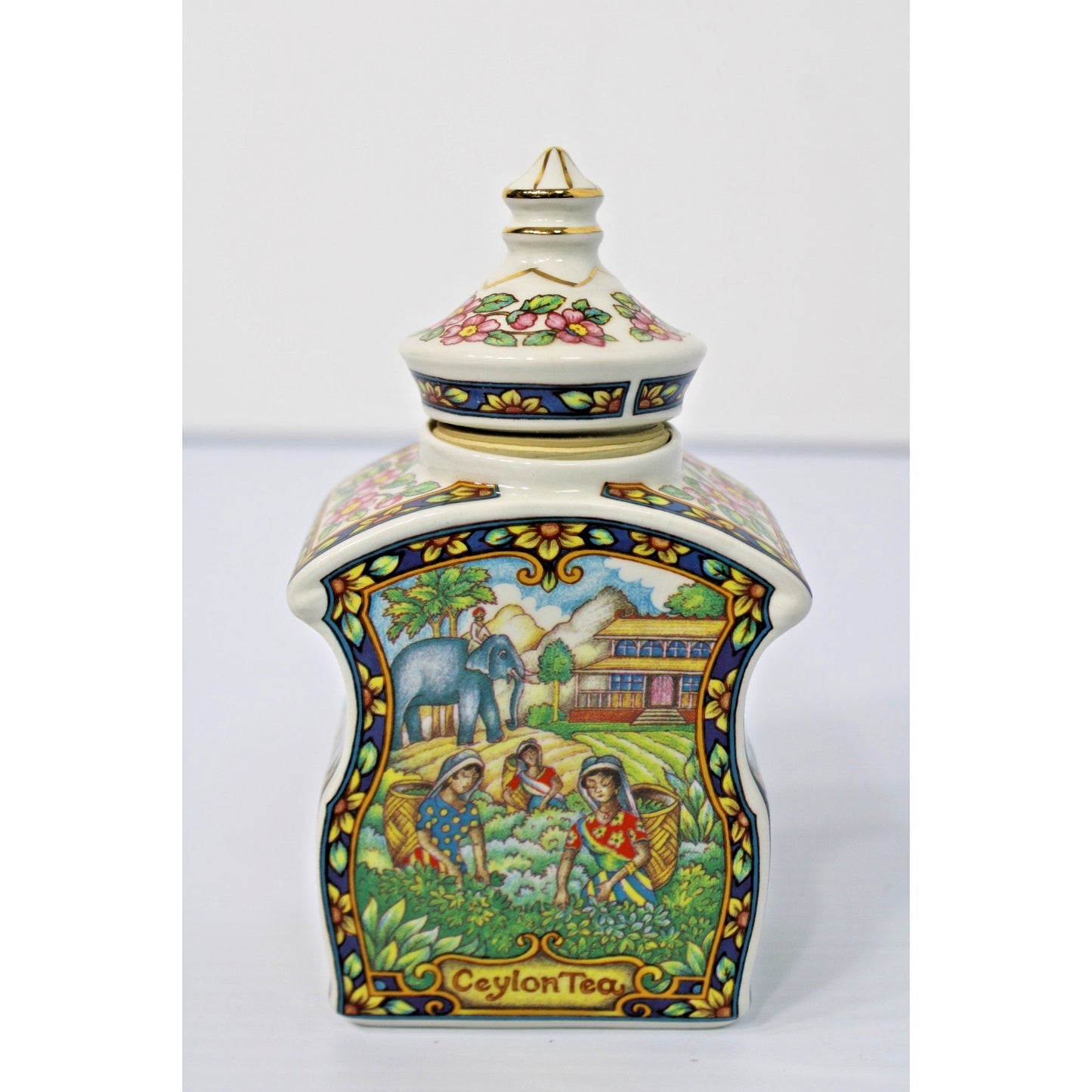 Vintage James Sadler Staffordshire England Ceylon Tea Caddy Box w/ Lid Porcelain