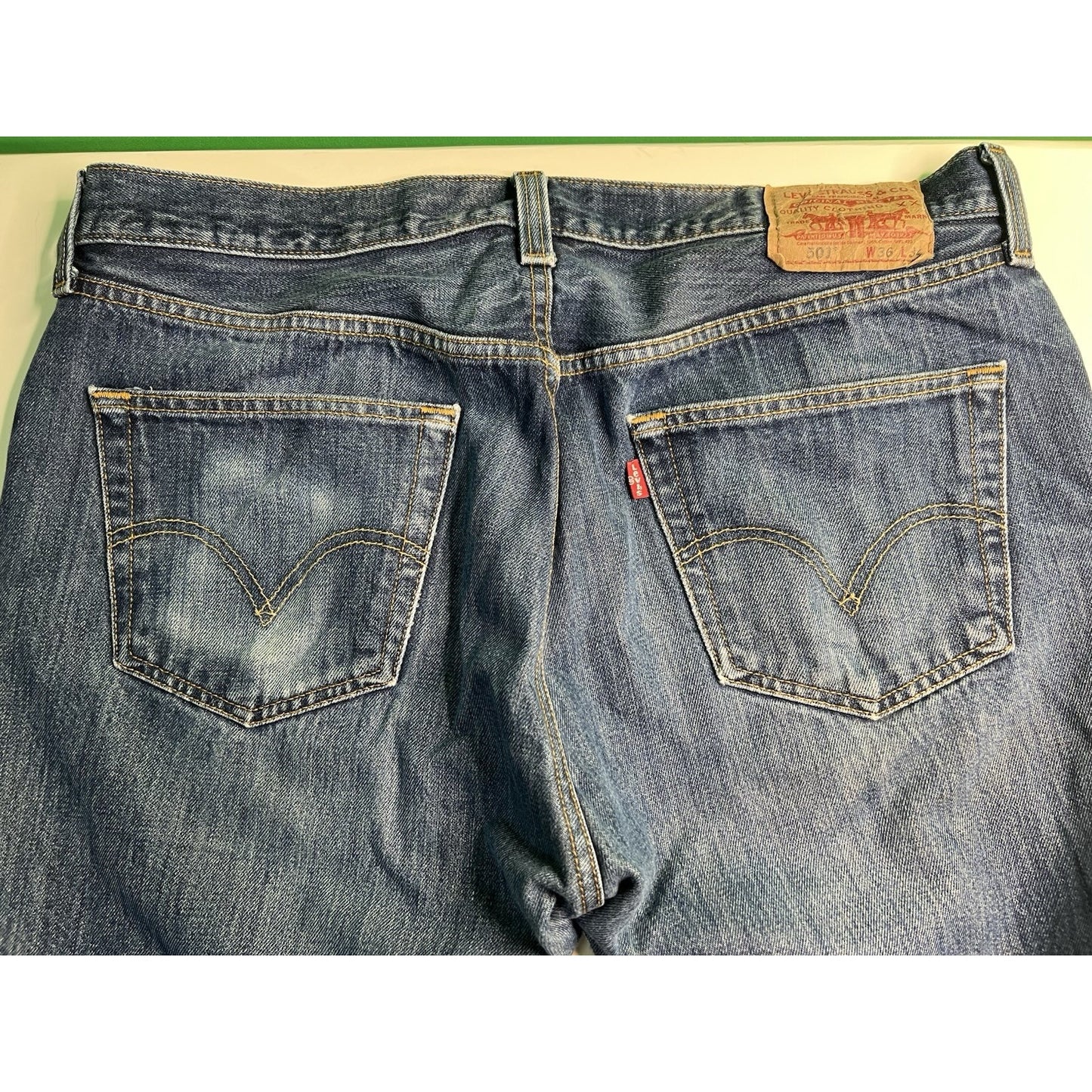 Levis Original 501 Button Fly Straight Leg Blue Denim Jeans Mens 36x34